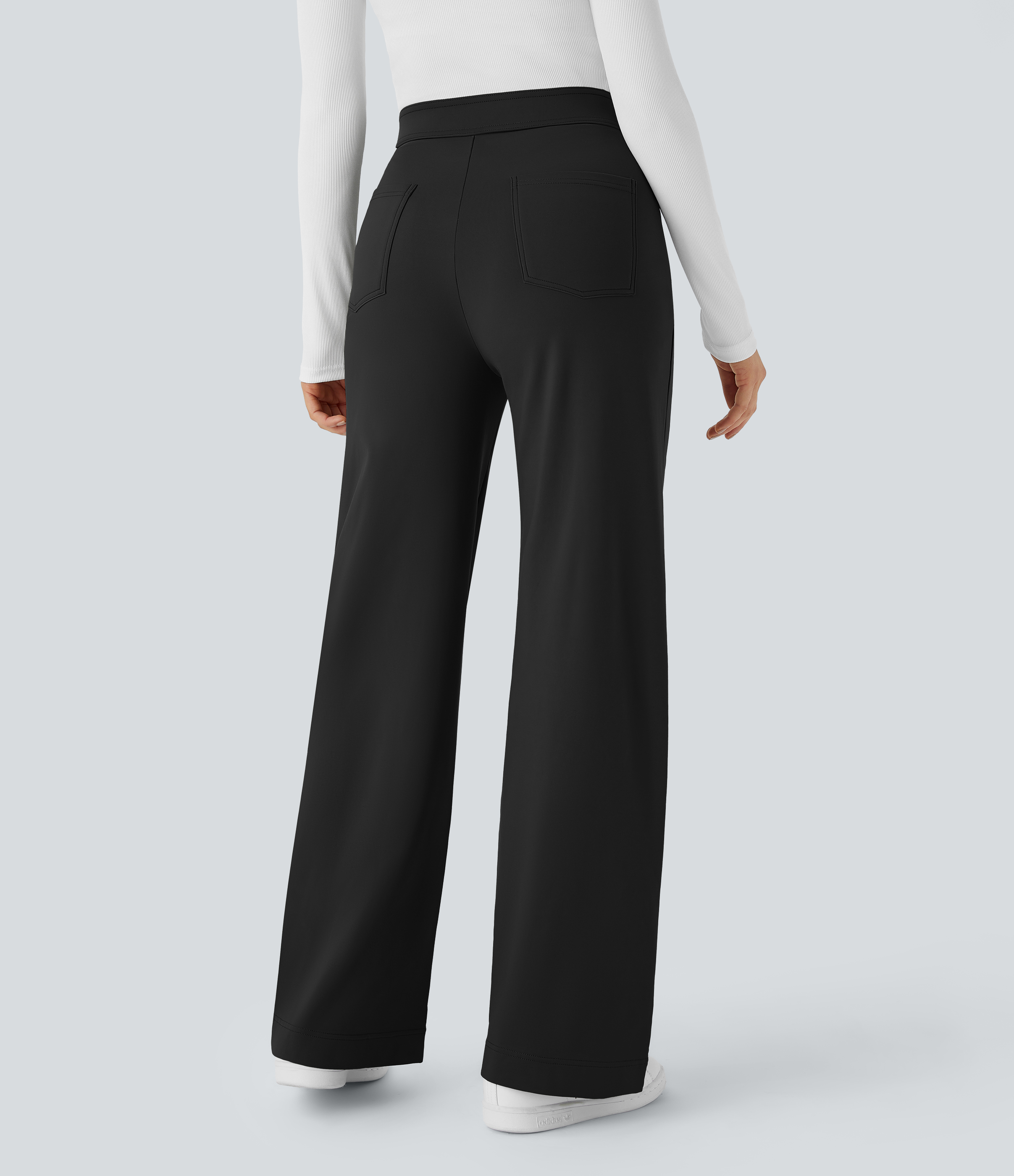 Negro SoftlyZero™ Pantalones casuales suaves y cálidos, de talle alto, pernera recta y con bolsillos / 2