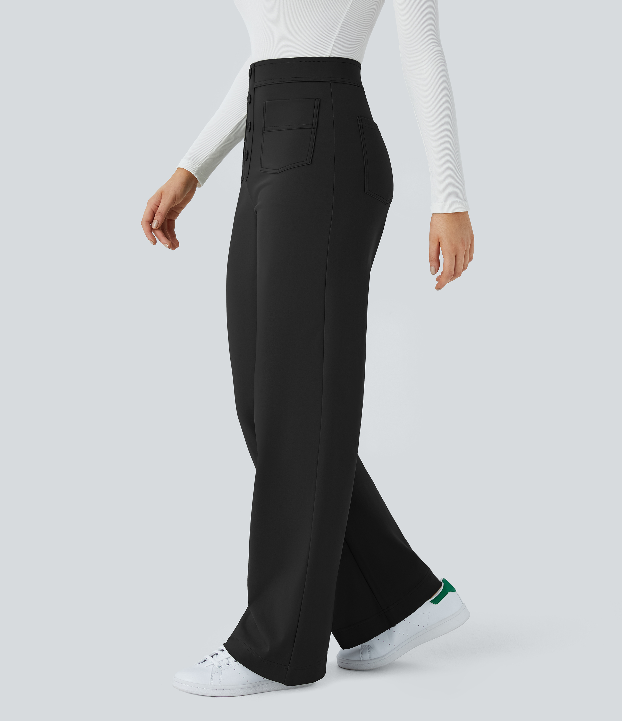 Pantalón Softlyzero™ Plush pierna recta botón múltiple bolsillo tiro alto térmica