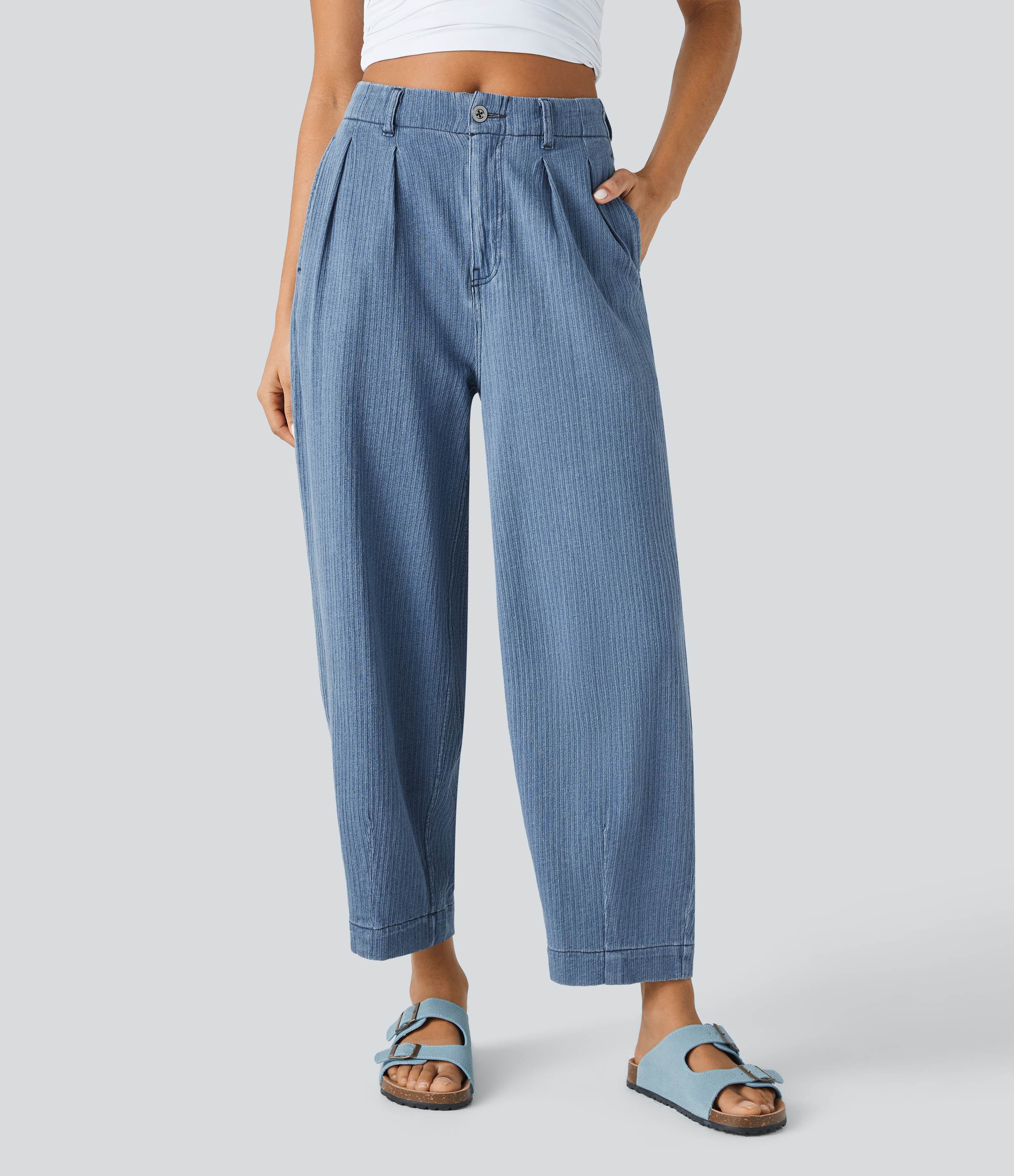 Halara Flex™ Lässige Karottenjeans mit mittelhohem Bund, Barrel Leg und mehreren Taschen