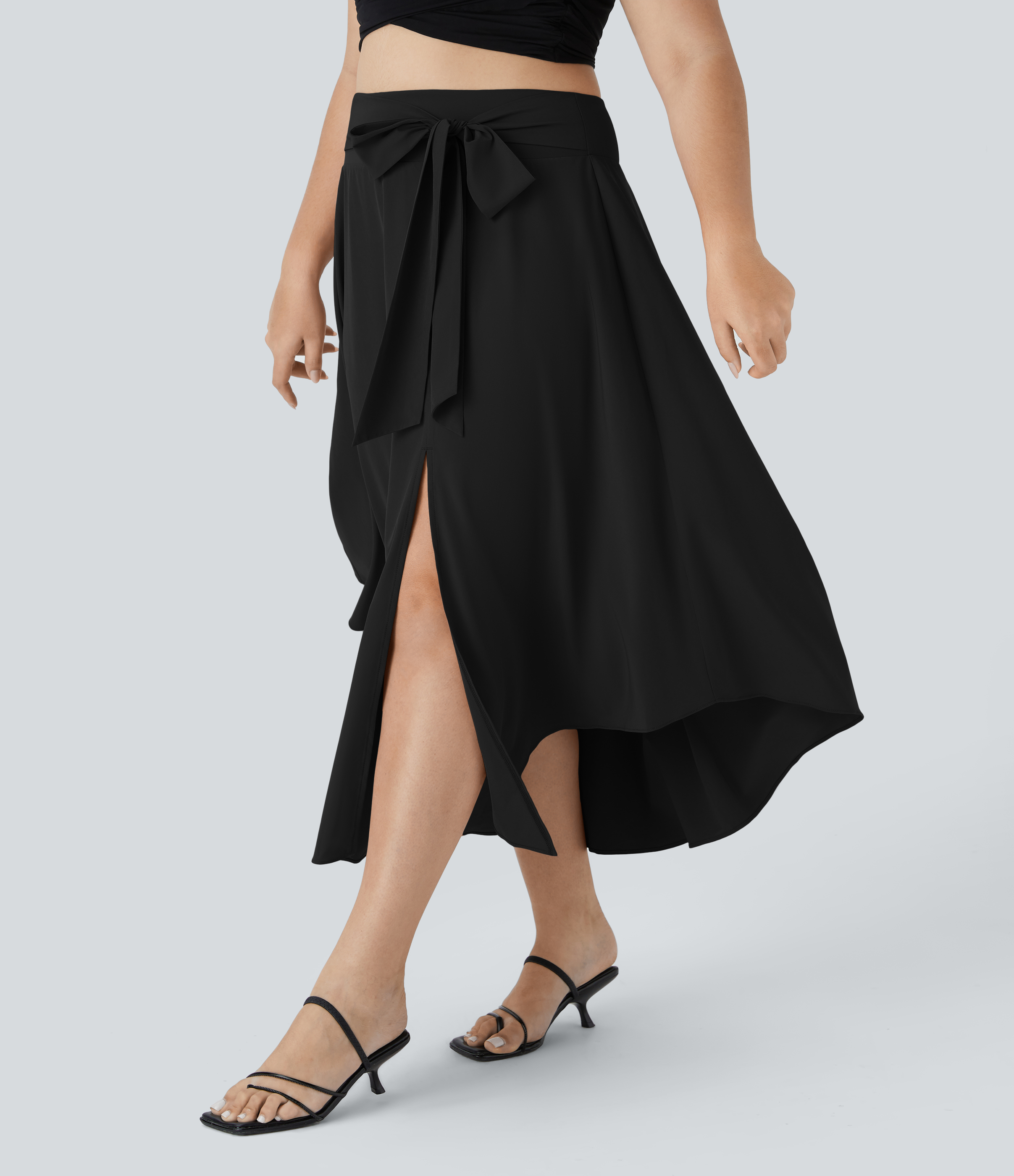Breezeful™ Plus Size 2-in-1 Midi Skirt with Side Slit, High Waist, Curved Hem, Flowy, Quick-Drying