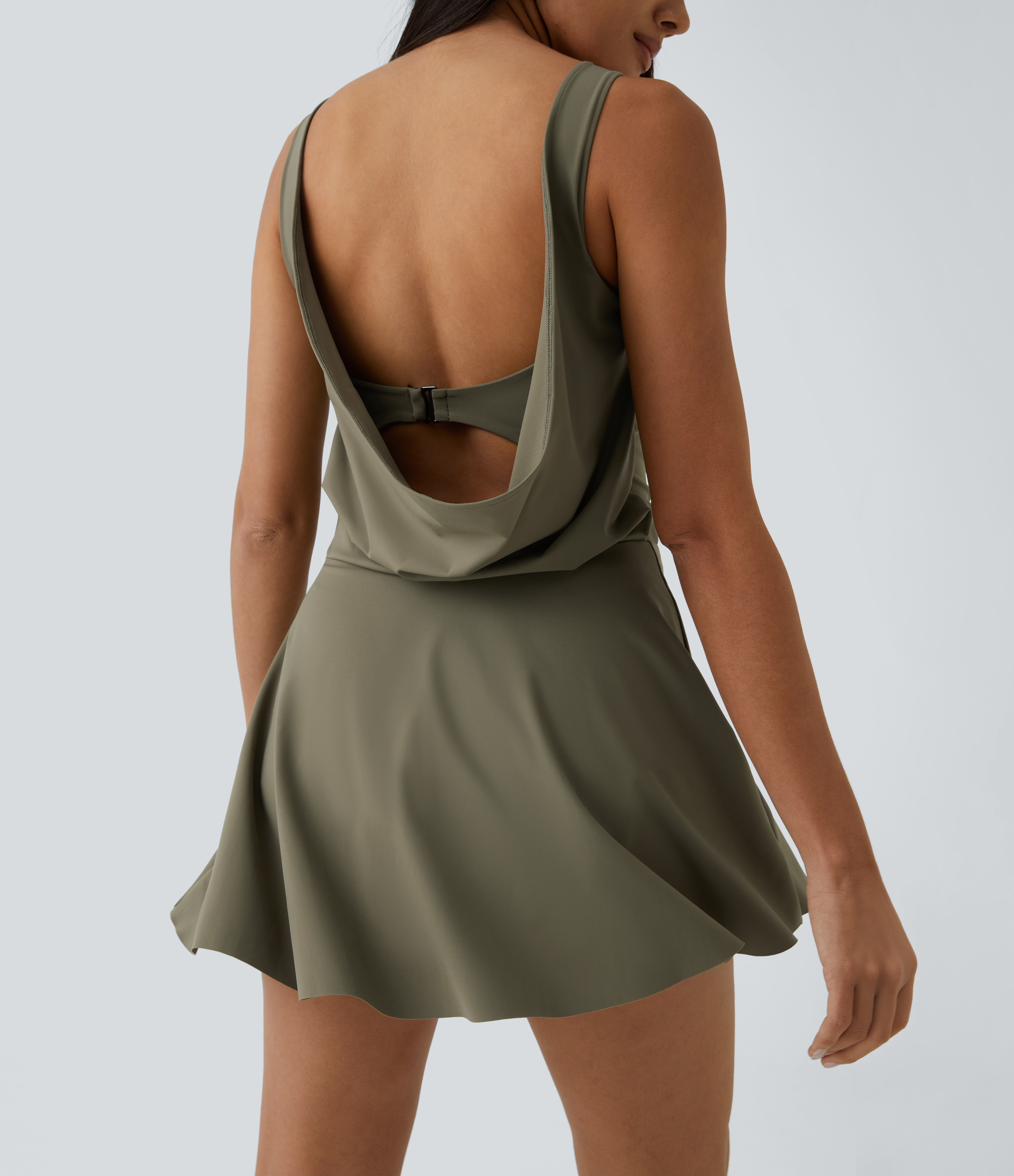 드레이프 백리스 G-Hook 2-in-1 사이드 포켓 미니 댄스 액티브 원피스