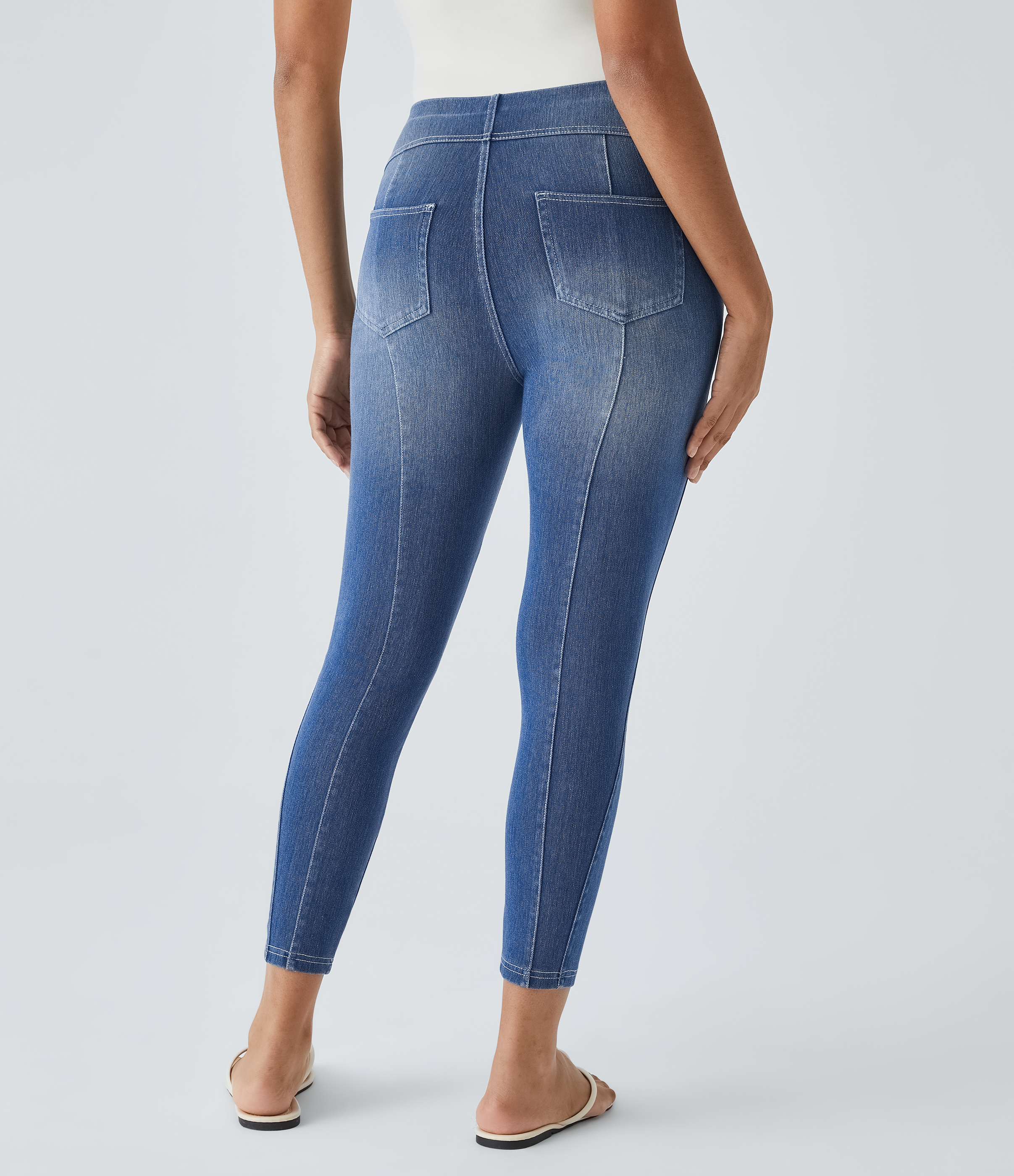 Deep Amber Blue Denim Leggings Halara Flex™ Denim 7/8 elástico bolsillo trasero tiro medio / 2