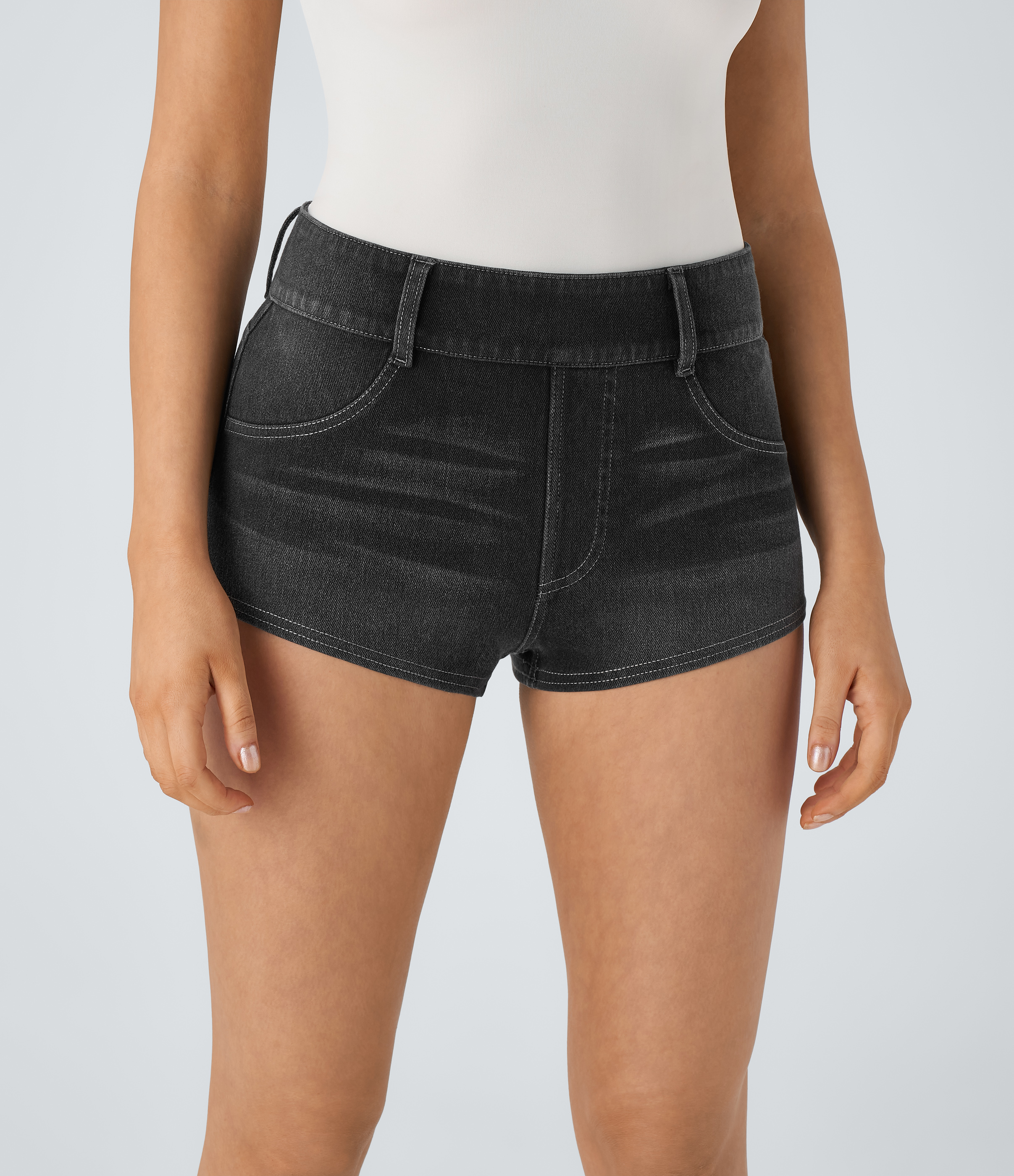 Halara Flex™ Mid-Rise Stretch Knit Denim Casual Shorts with Backside Pockets