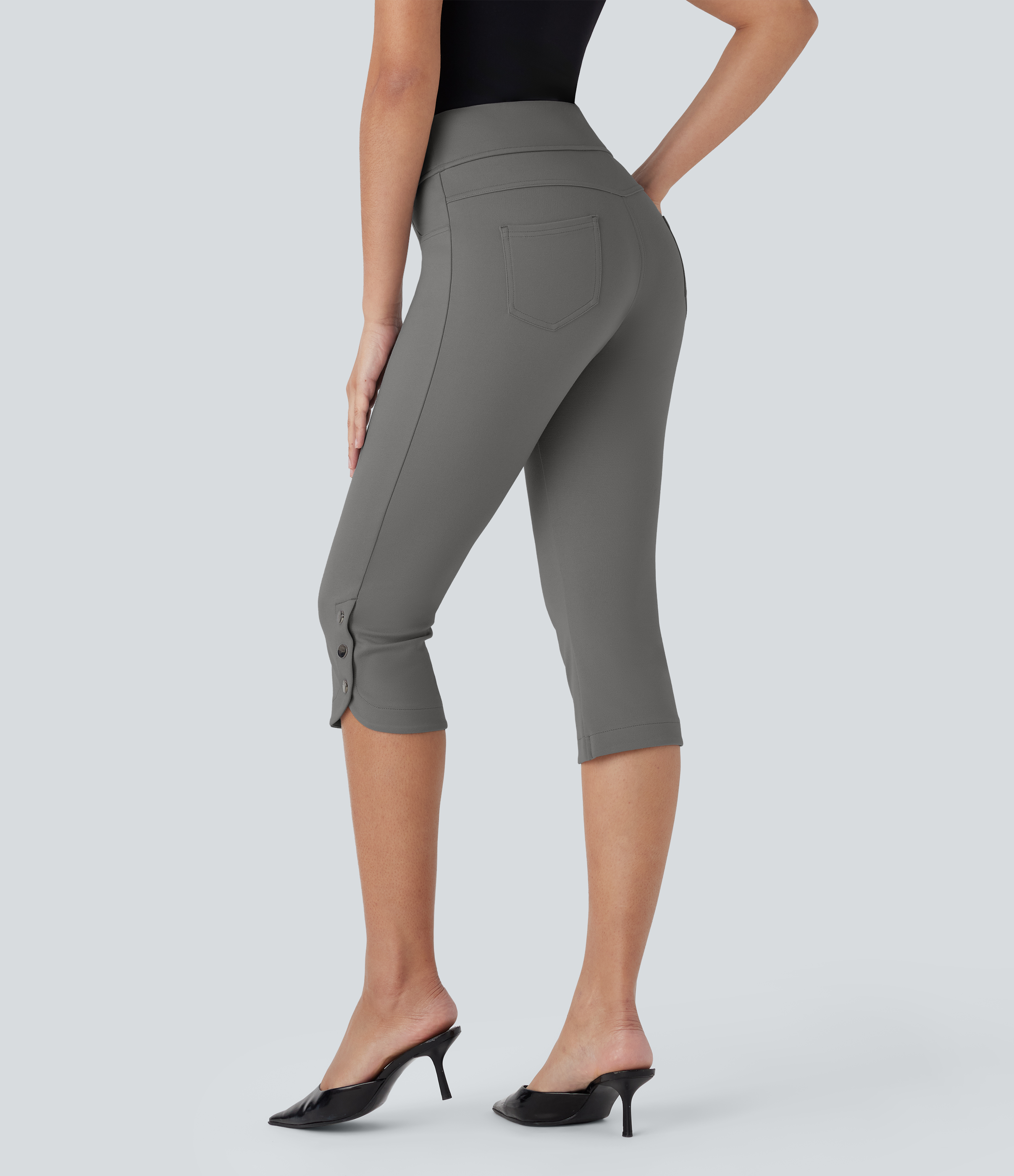 Steel Gray Pantalón oficina tiro alto botón presión bolsillo trasero / 2