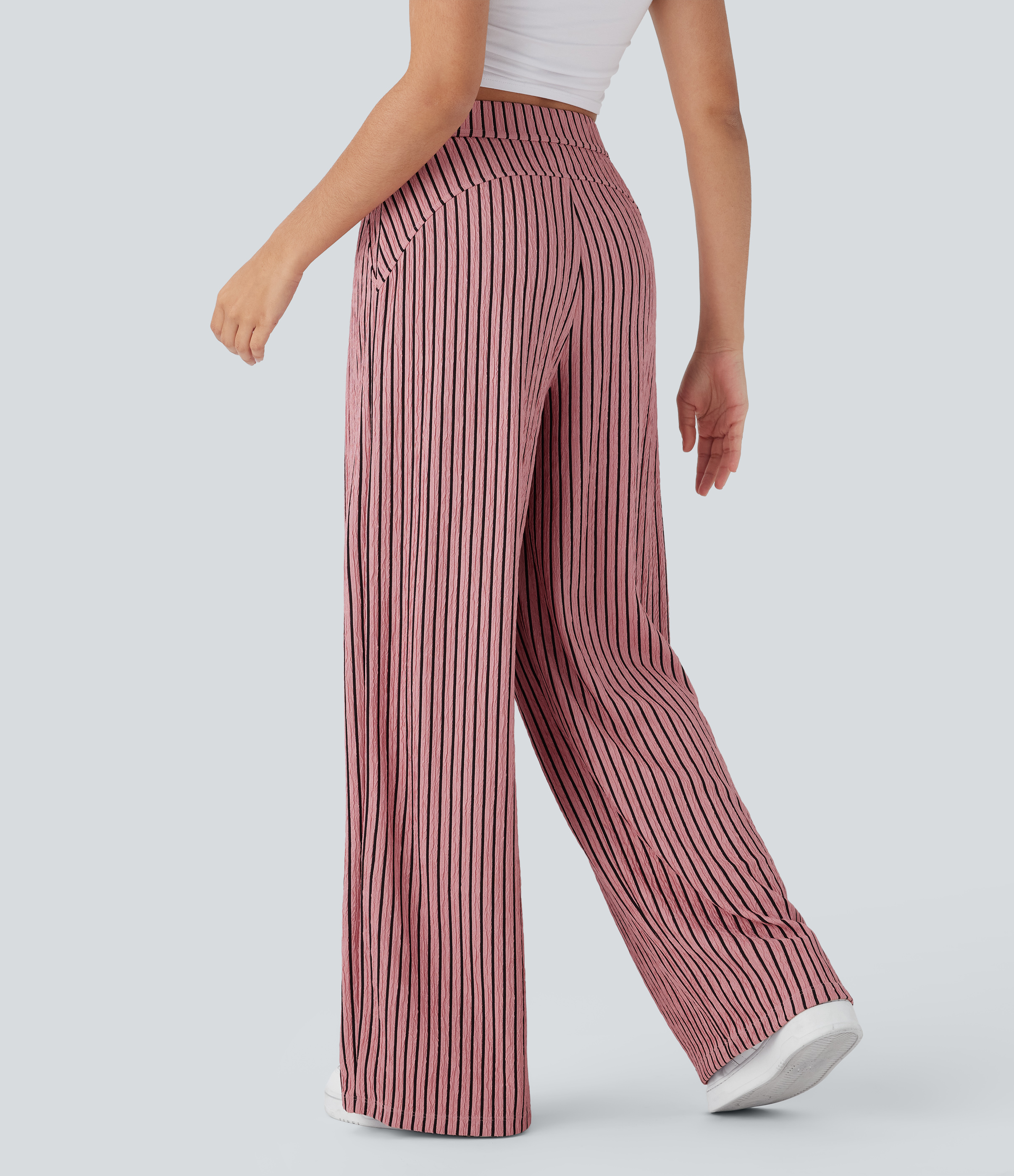 Candy Pink Black Stripes Pantalón pierna ancha raya bolsillo lateral tiro alto / 2