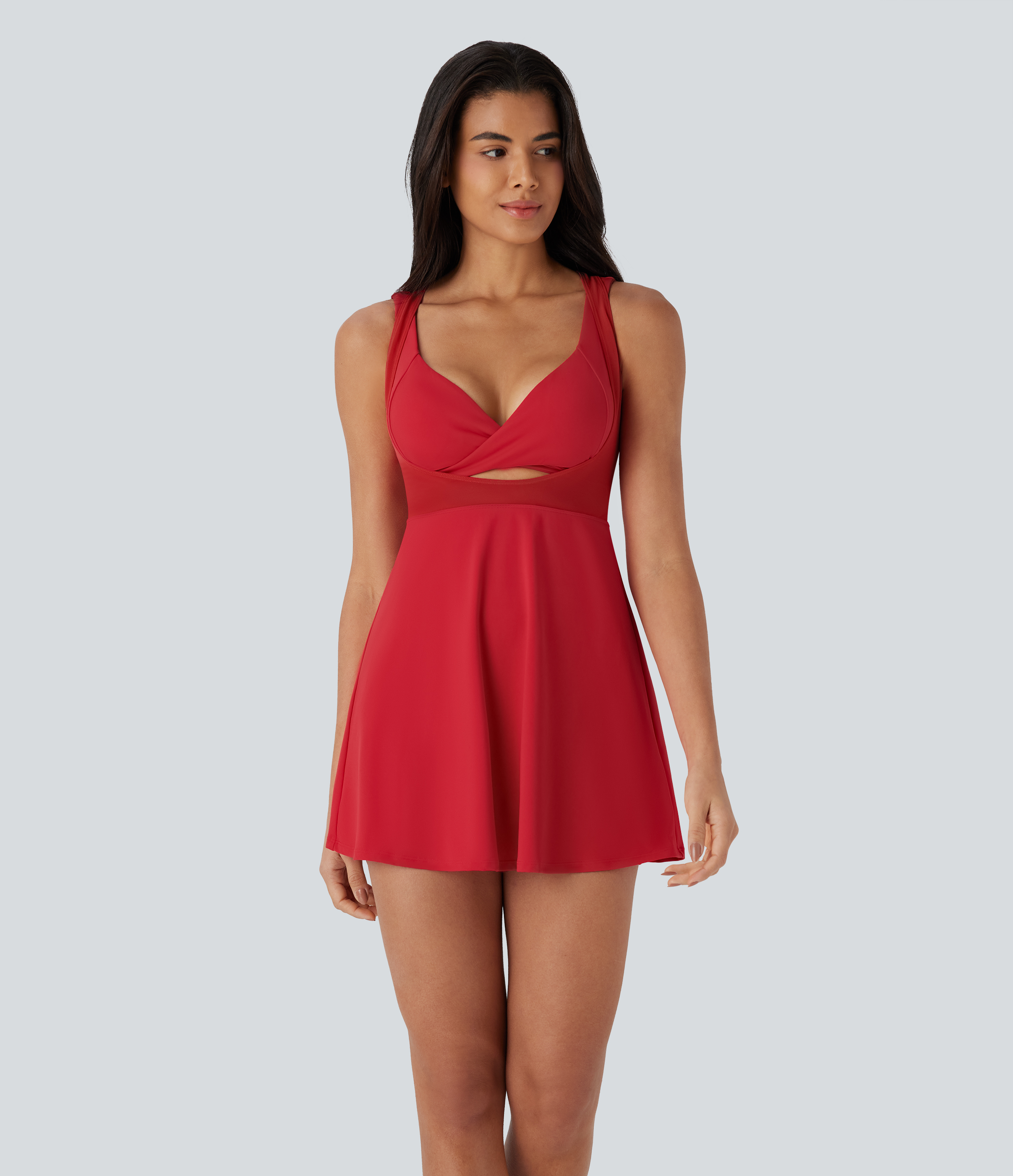 Mars Red SoftlyZero™ Luftiger Ausgeschnittener 2-Teiliger Kühl-Touch Mini Tanzaktiv Kleid mit Taschen-UPF50+ / 2