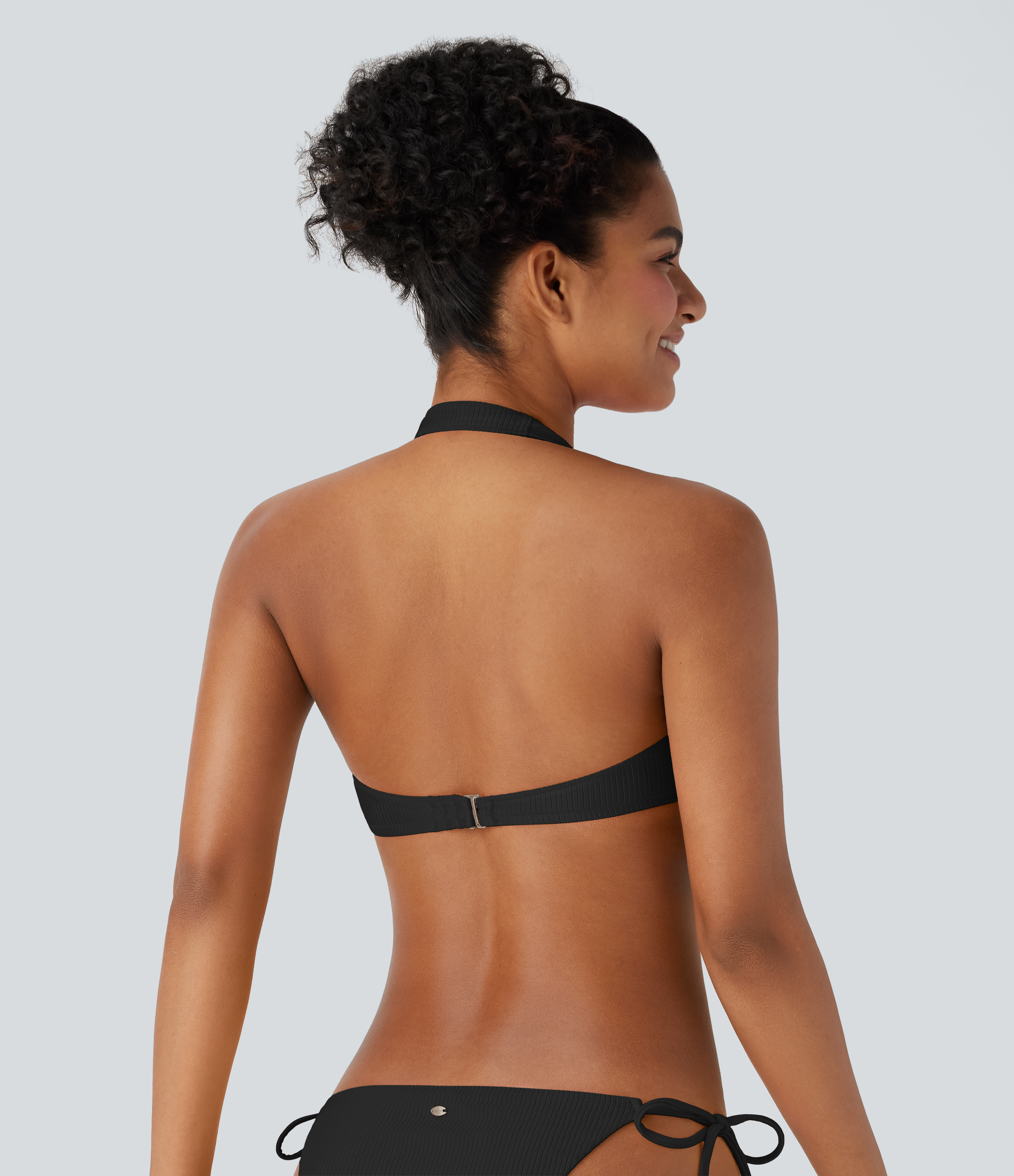 Black Traje baño bikini sin espalda cuello halter acanalado / 2
