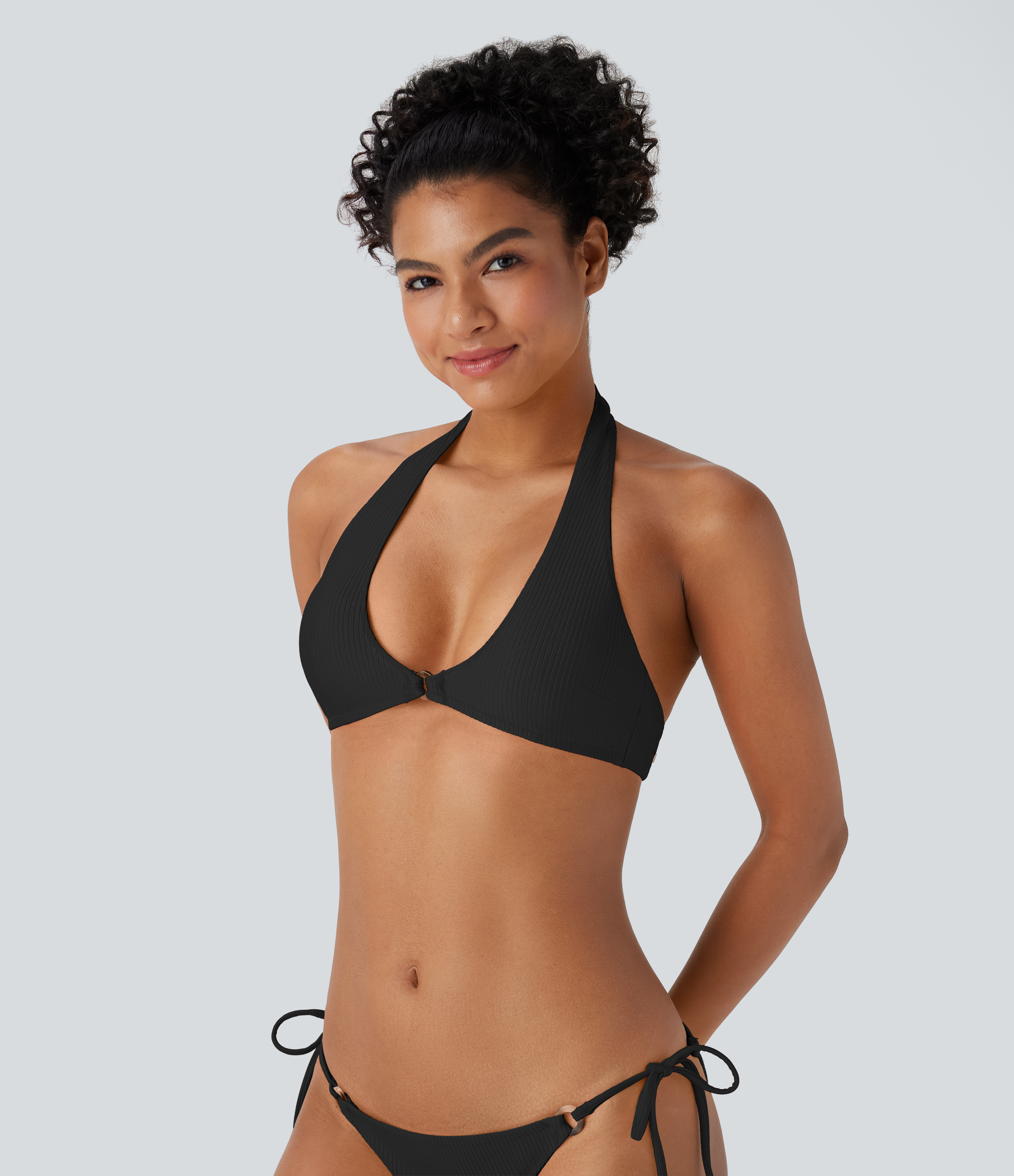 Ribbed Halter Bikini Top Swimsuit