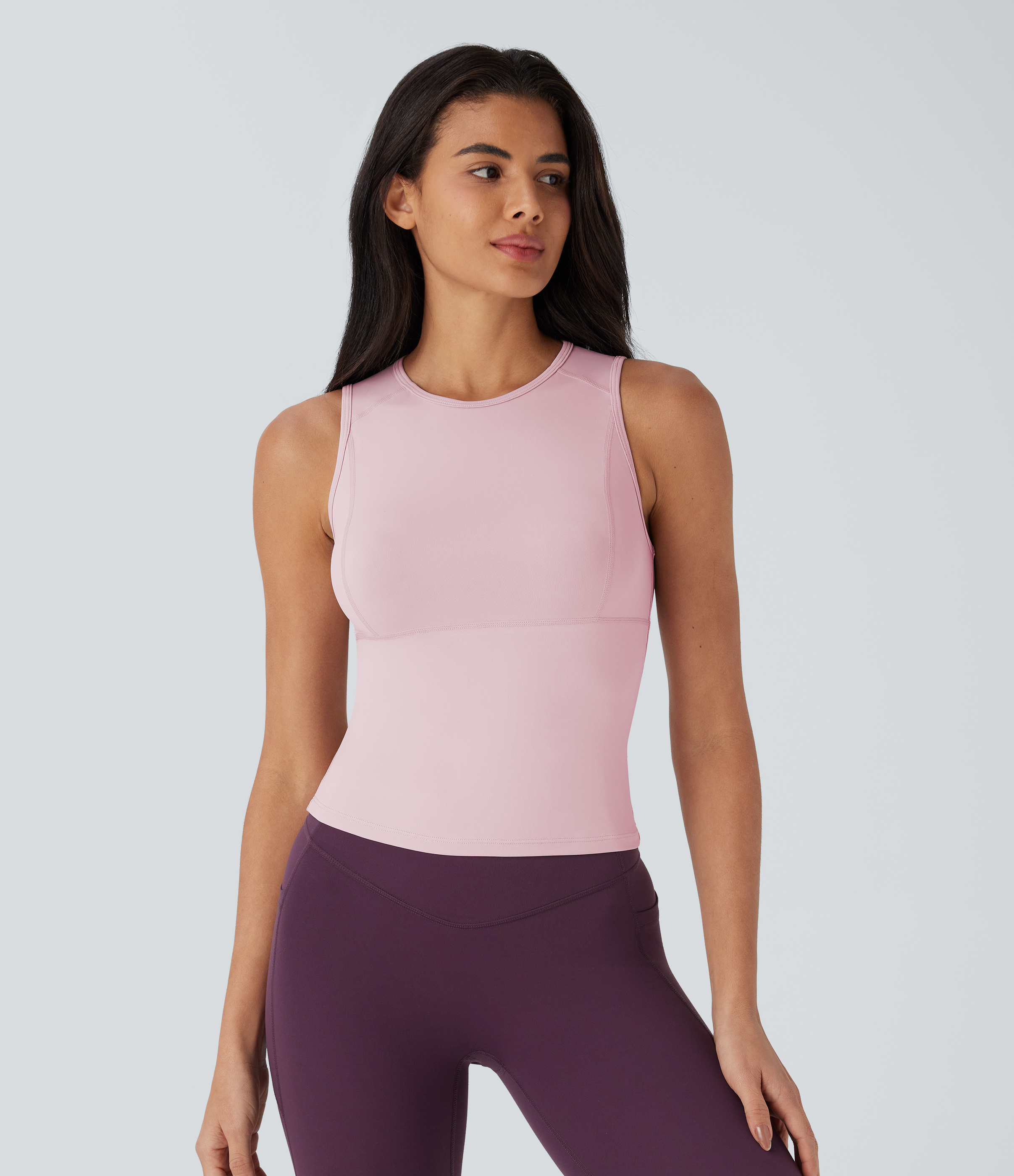 Camiseta yoga sin mangas cuello redondo color liso
