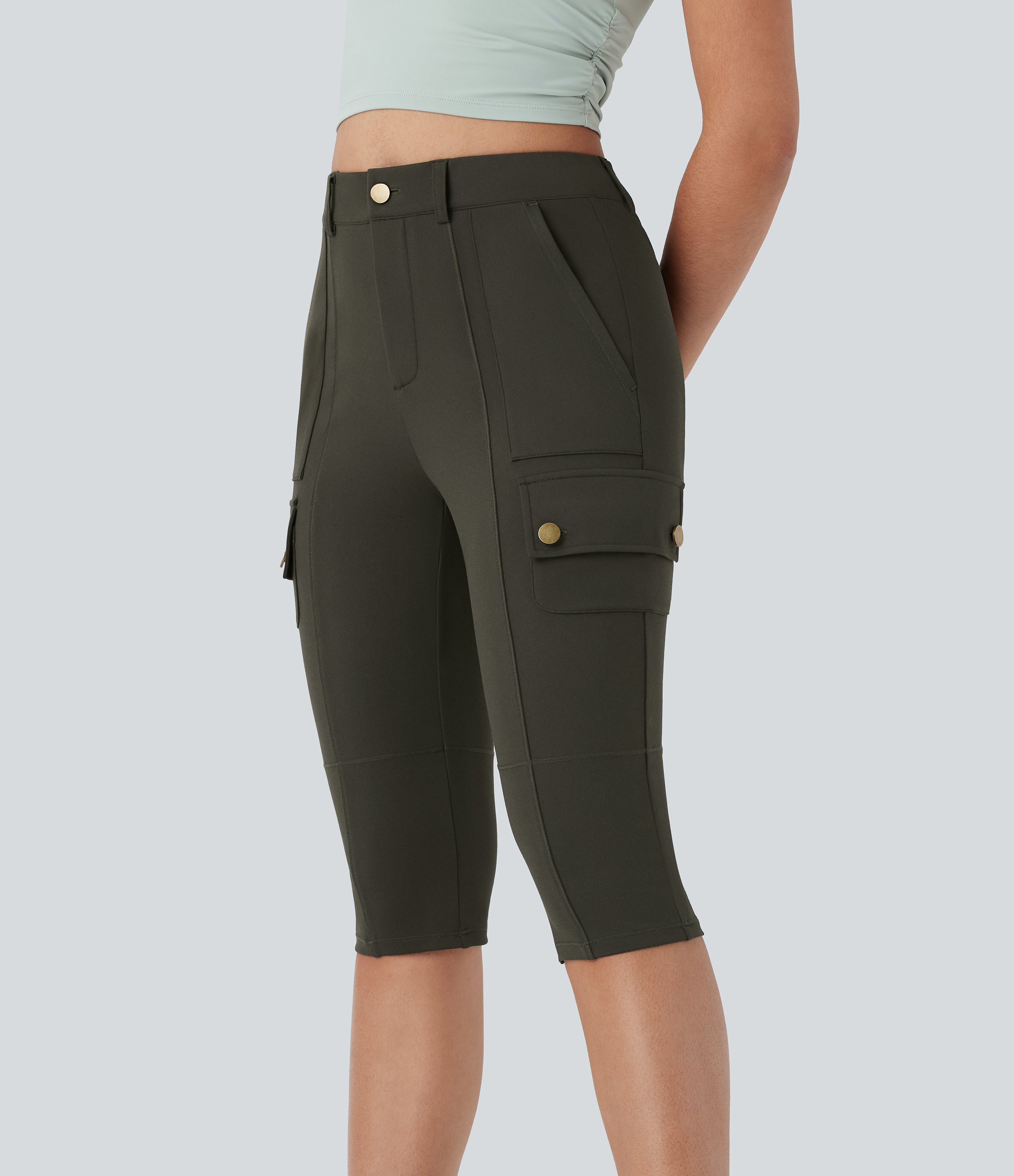 DayStretch High Waisted Zipper Pockets Solid Skinny Pedal Pusher Casual Cargo Pants