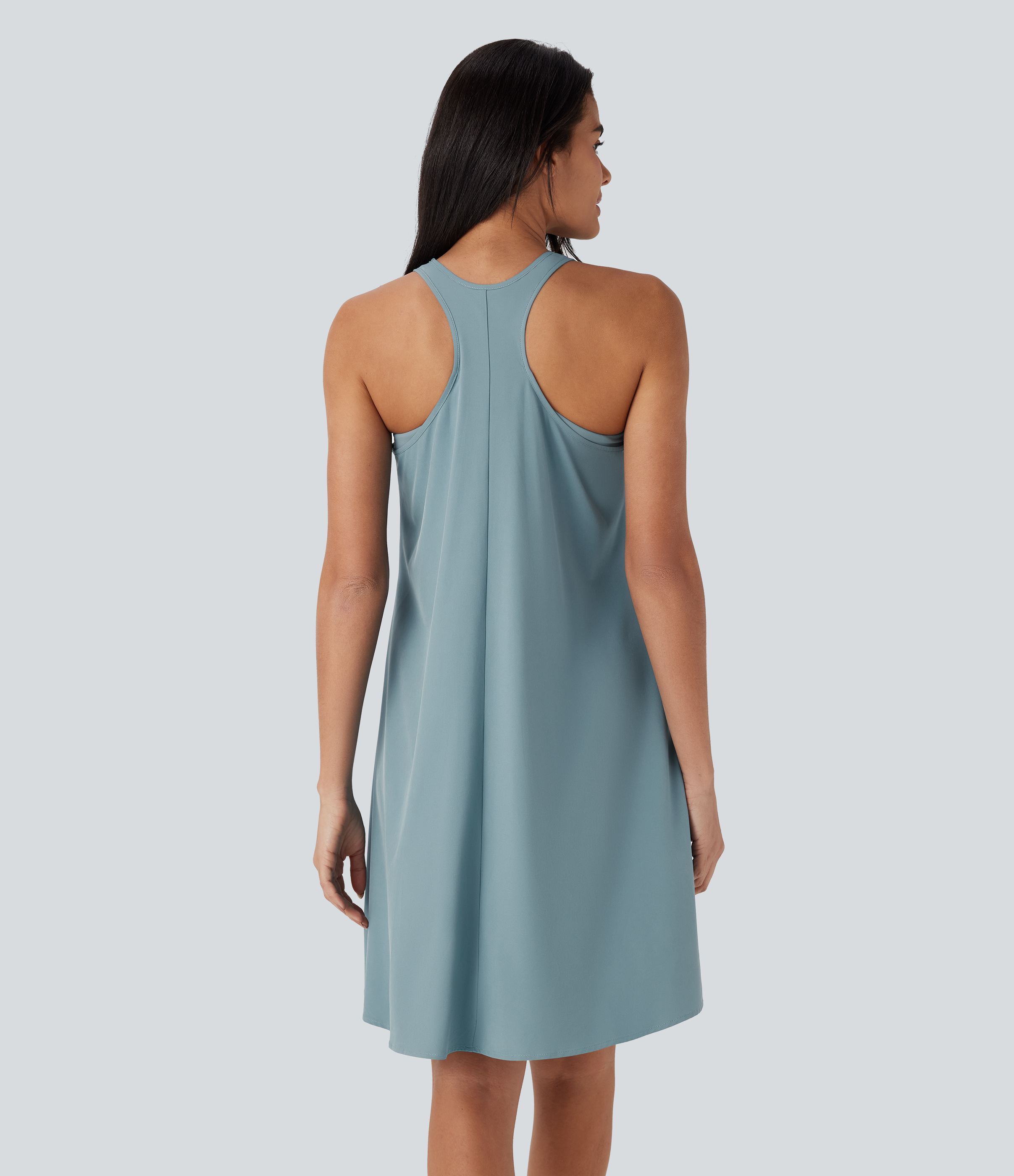 Stone Blue Mini Vestido Breezeful™ secado rápido holgado espalda nadadora bolsillo lateral corte asimétrico / 2