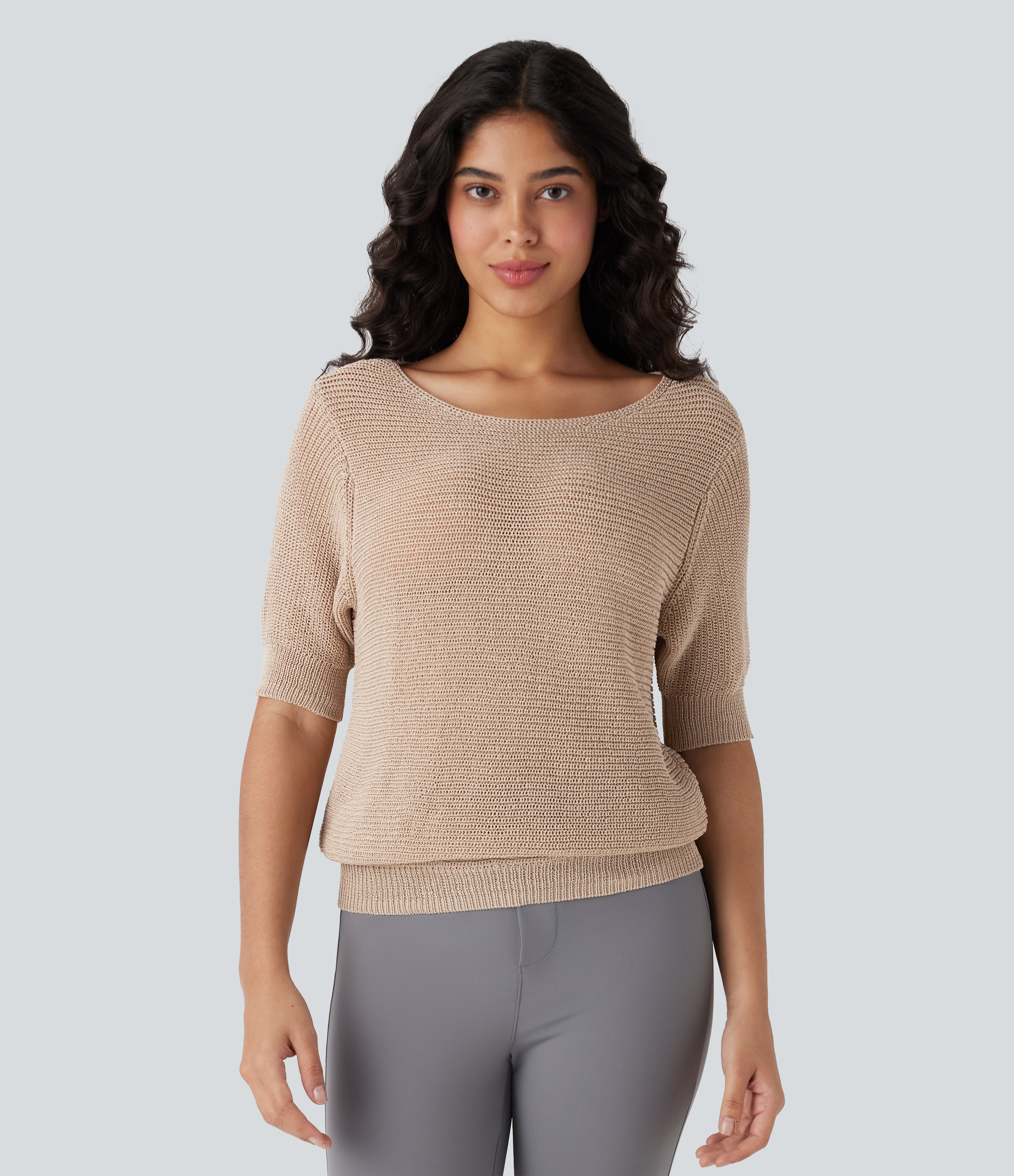 Scoop Neck Half Sleeve Work Sweater