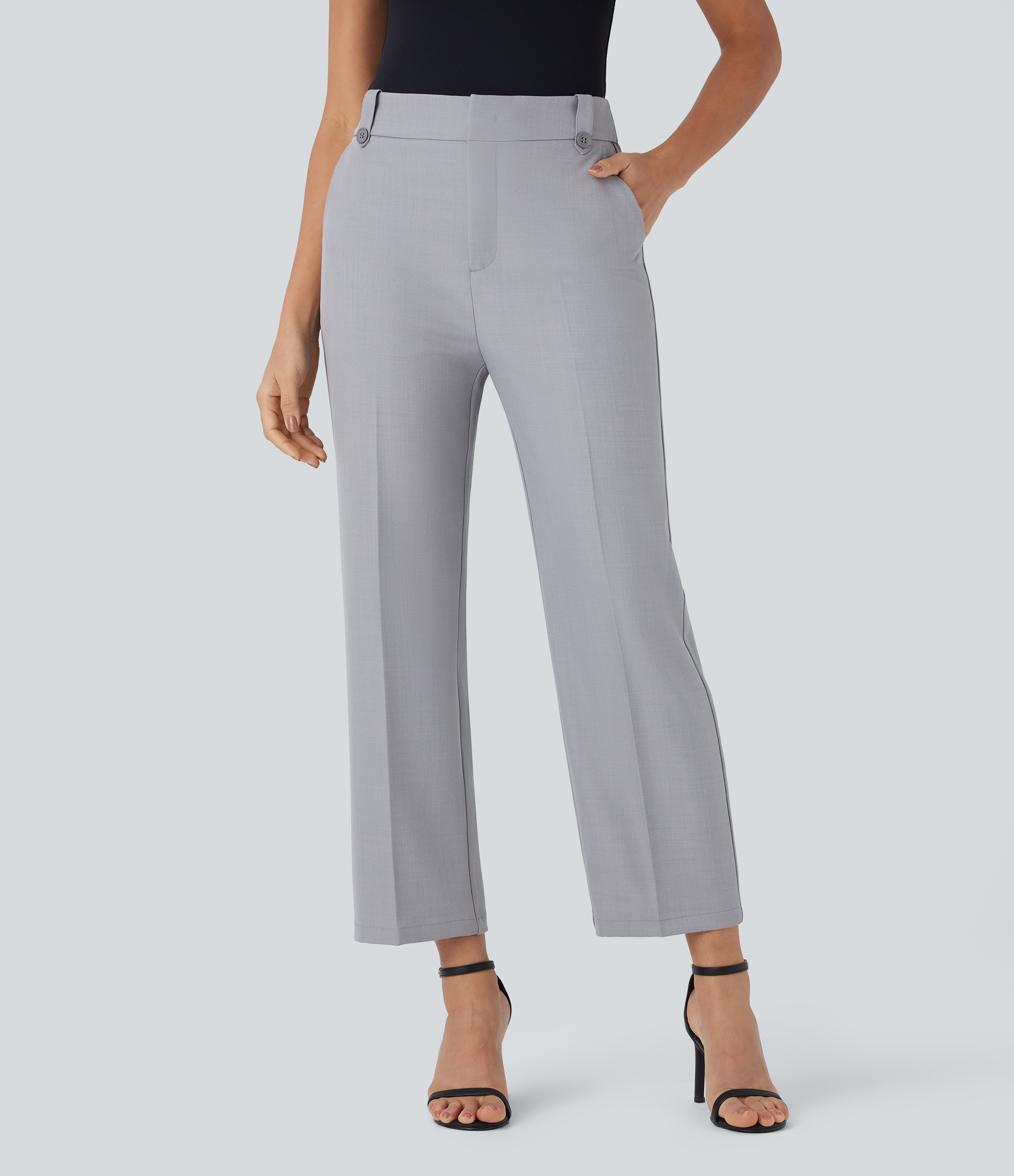 Pearl Blue Mittelhoch geschnittene Straight-Leg-Knöchellange Arbeitshose mit Tasche / 1