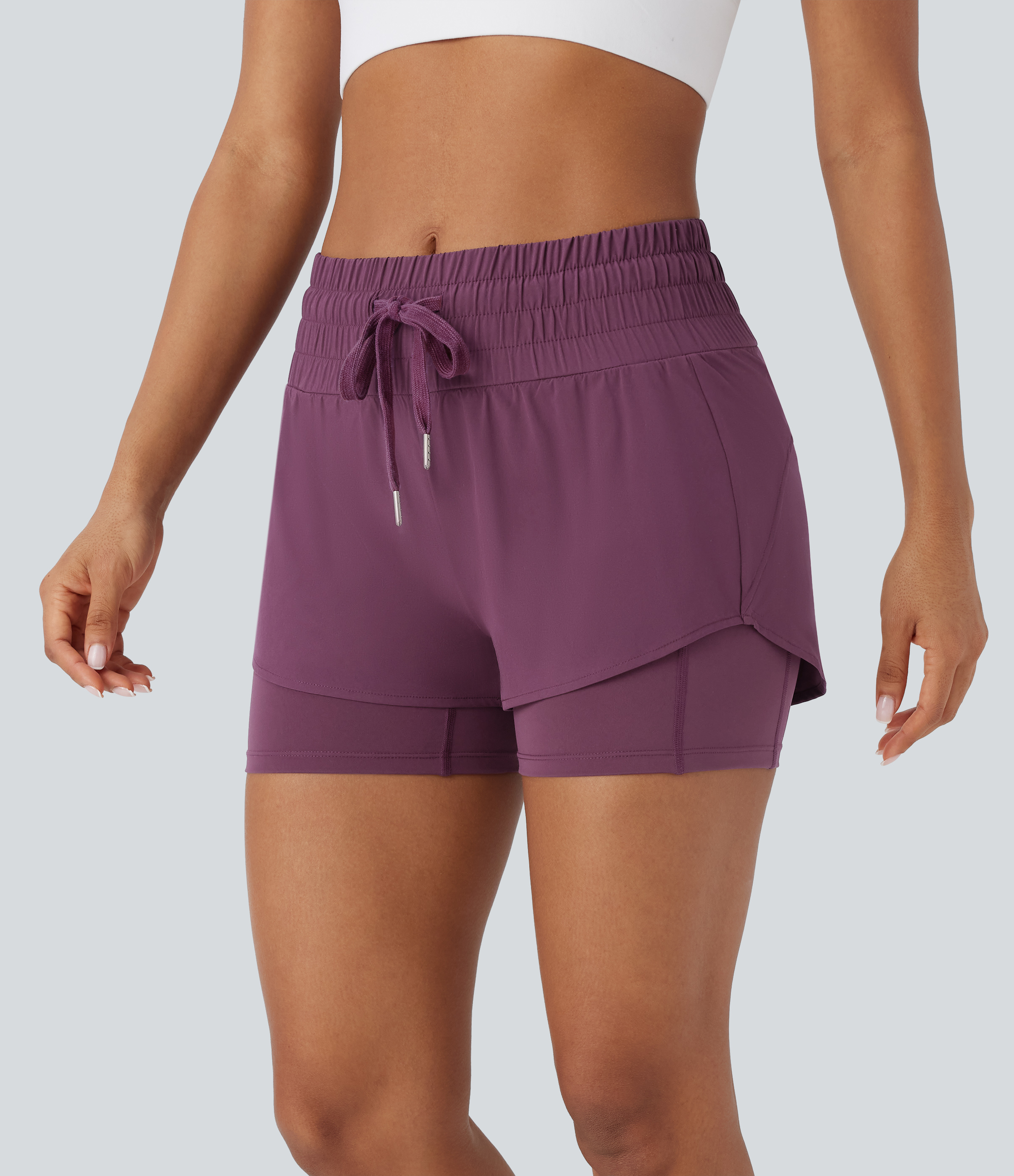Breezeful™ Mid Rise Drawstring Pockets 2-in-1 Curved Hem Quick Dry Running Shorts