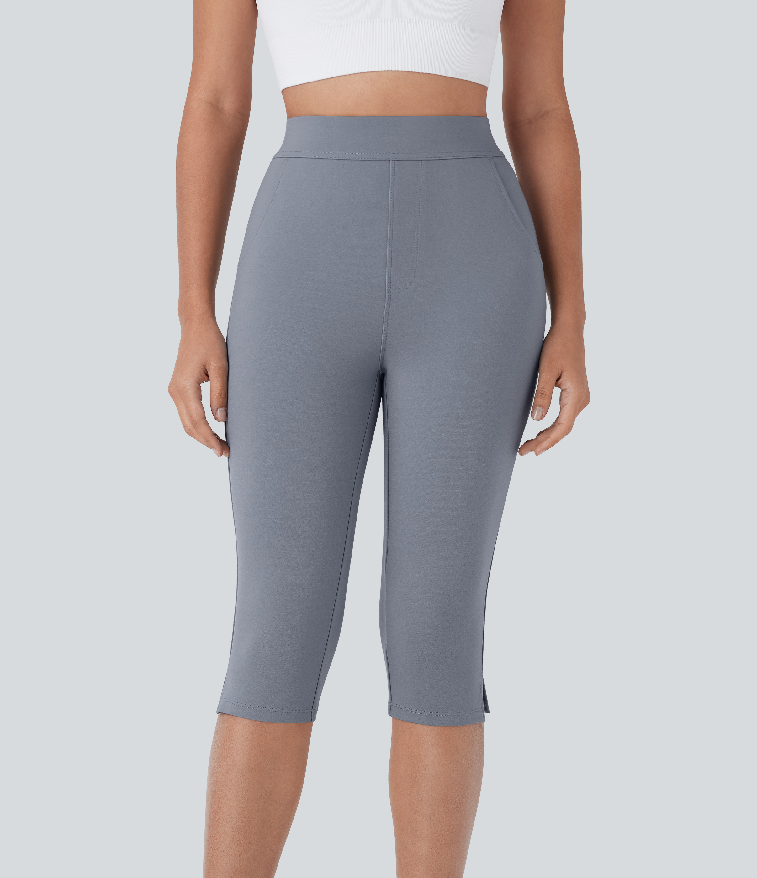 High Waisted Pocket Skinny Casual Pedal Pusher Trousers