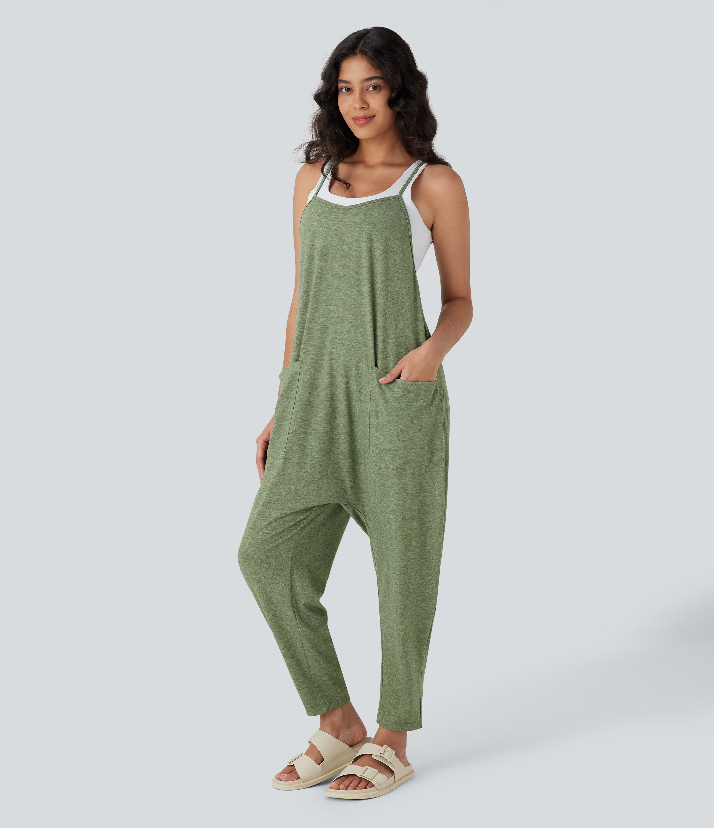 Pockets Casual Harem Tapered Jumpsuit