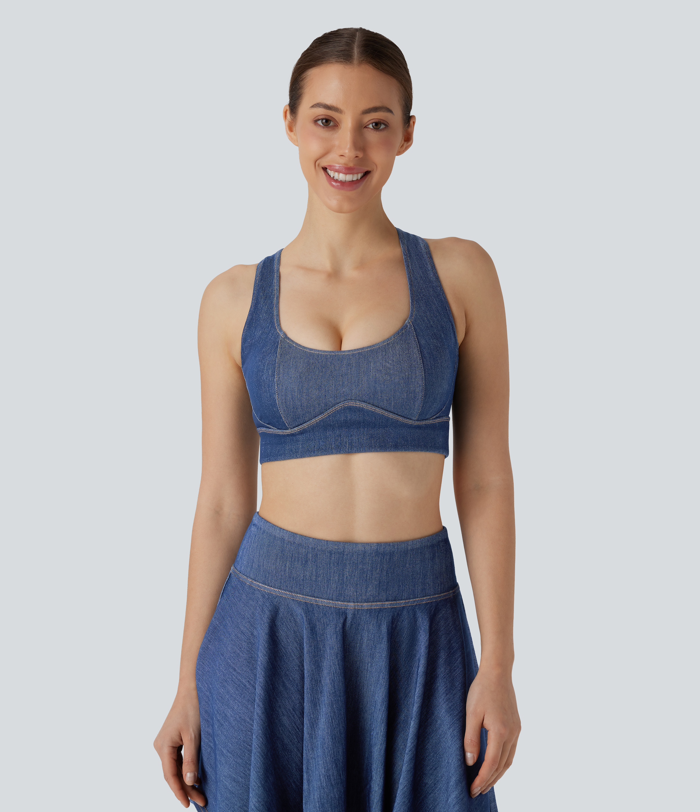 Tide Blue Denim Camiseta Halara Flex™ Denim tenis tirantes elástica desgastada con espalda descubierta y entrecruzada fresca al tacto / 2