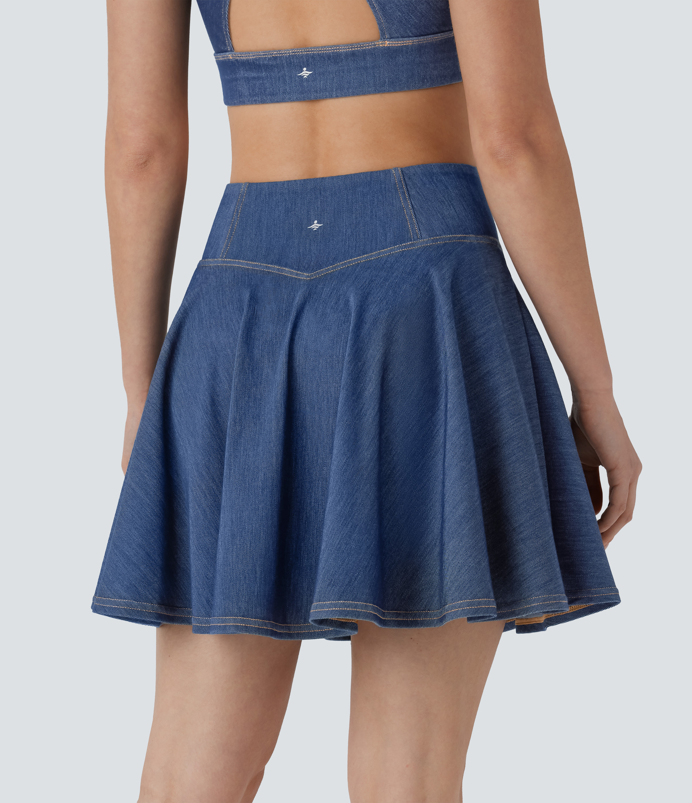 Tide Blue Denim Mini falda Halara Flex™ Denim mezclilla tenis elástica lavada tacto fresco 2 en 1 tiro alto bolsillo / 2