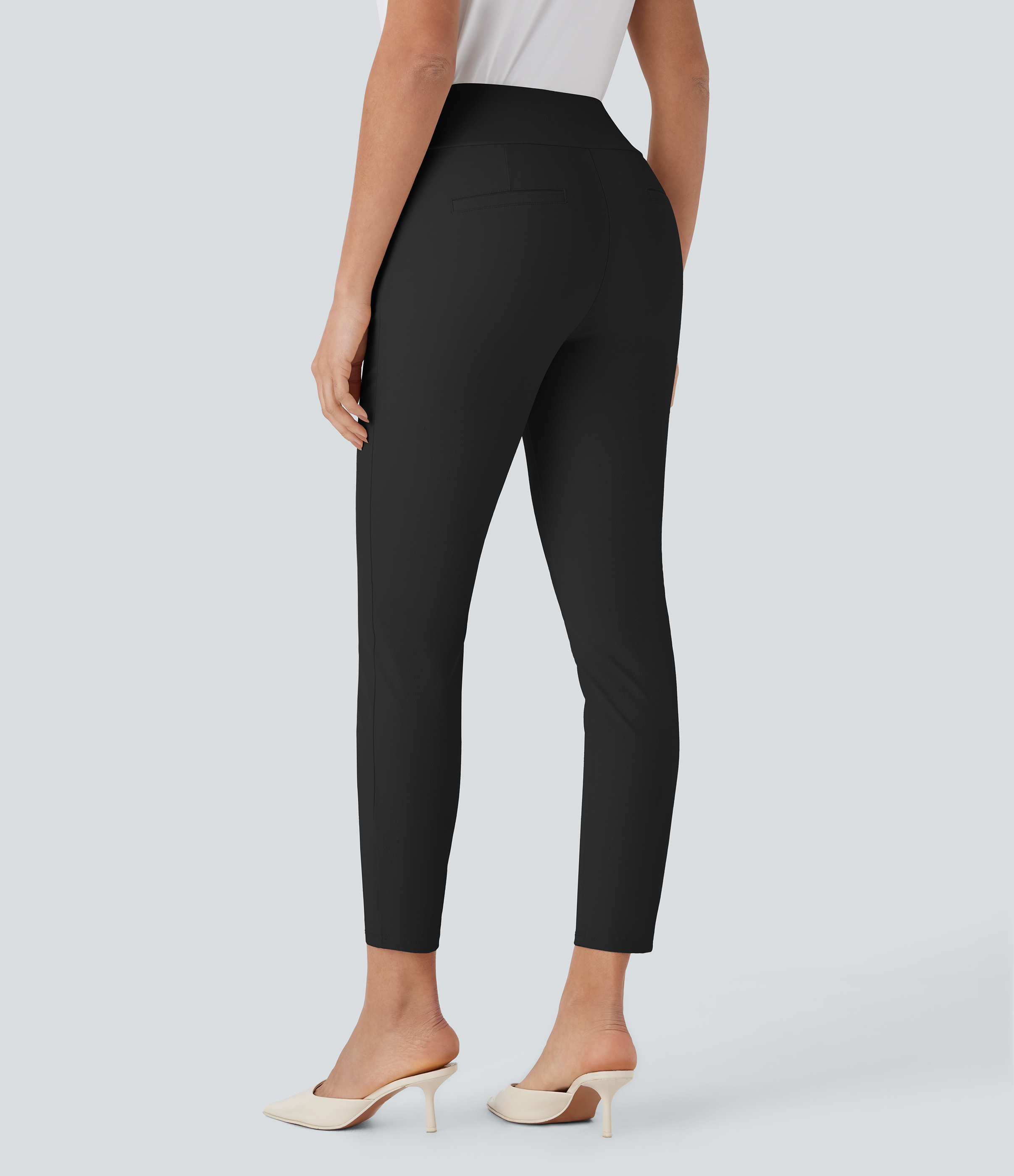 Schwarz Hochsitzende Skinny Tapered Arbeitshose / 2
