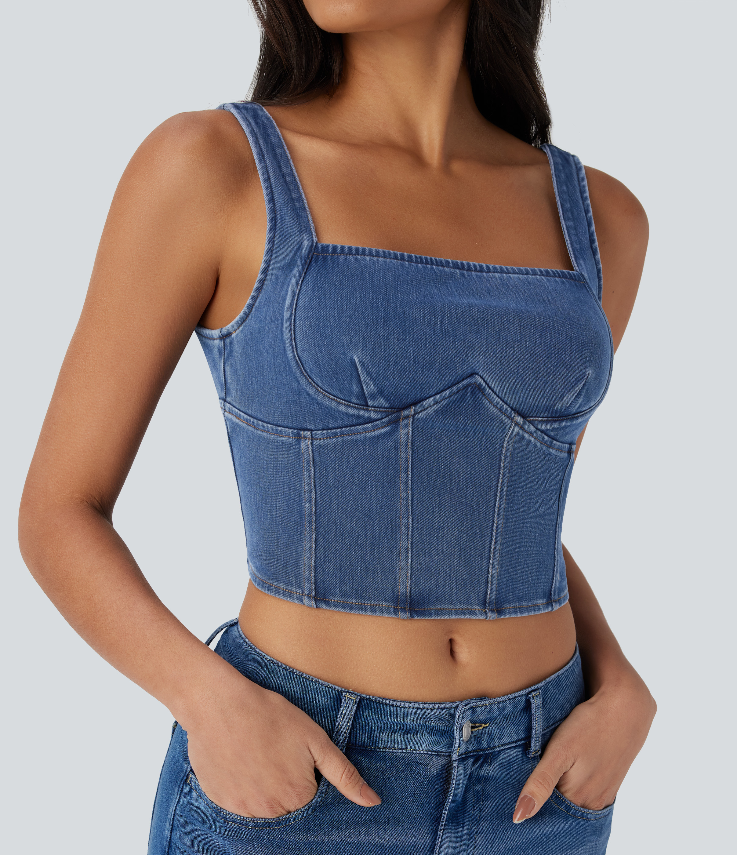 Halara Flex™ Square Neck Corset Cropped Denim Casual Tank Vest Top