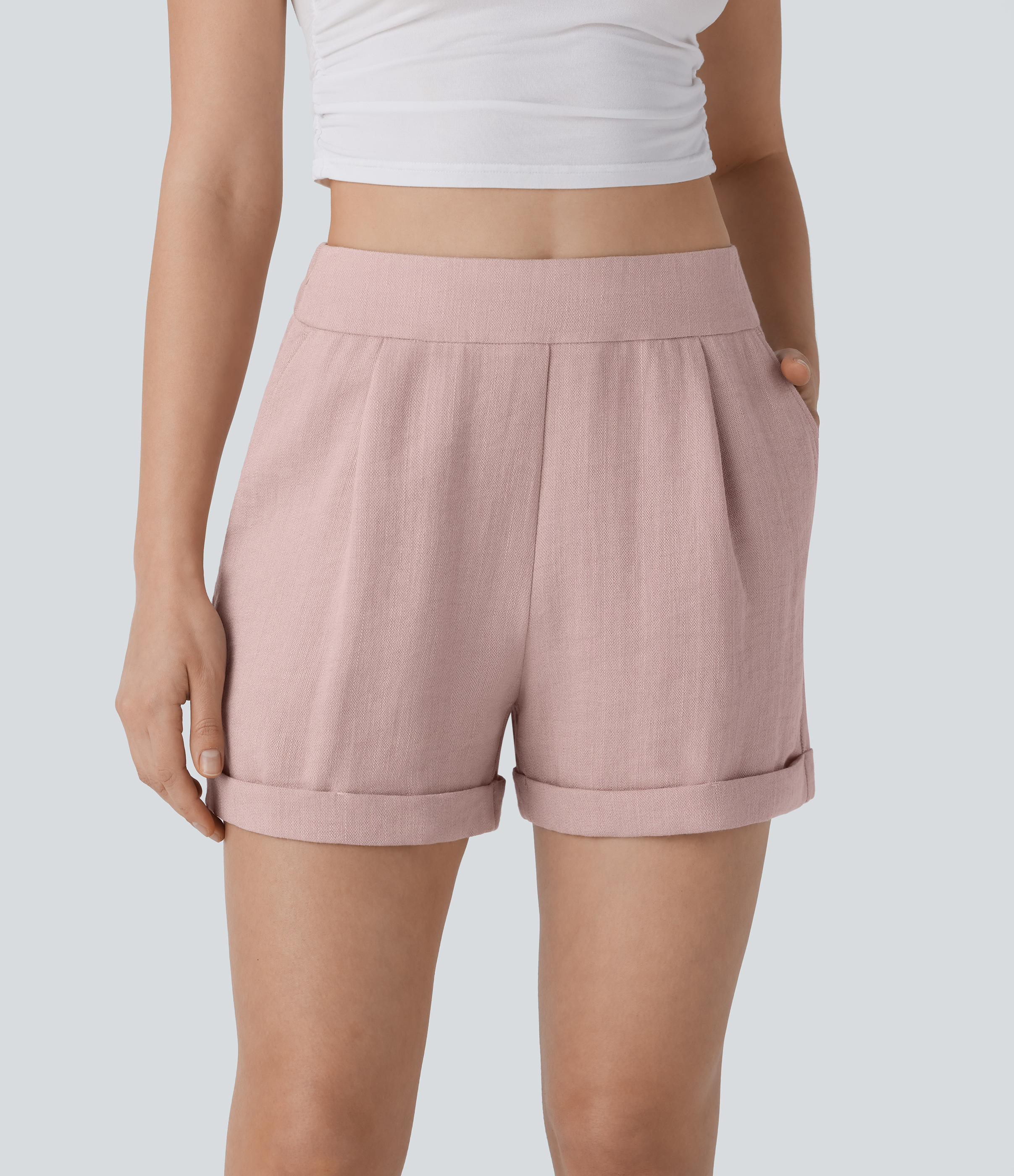 High Waisted Pocket Casual Linen-Feel Shorts