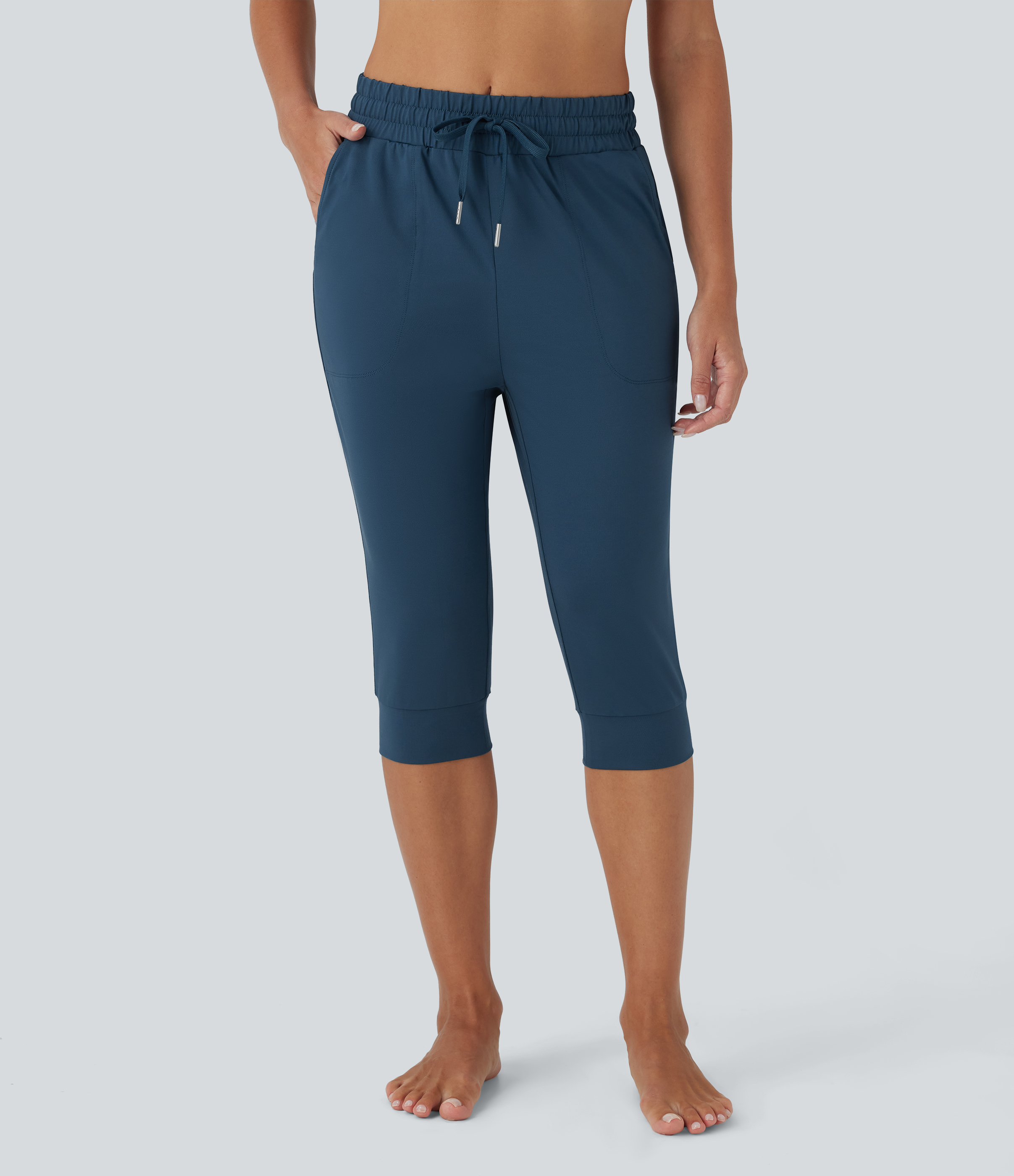 High Waisted Drawstring Pocket Dance Pedal Pusher Joggers