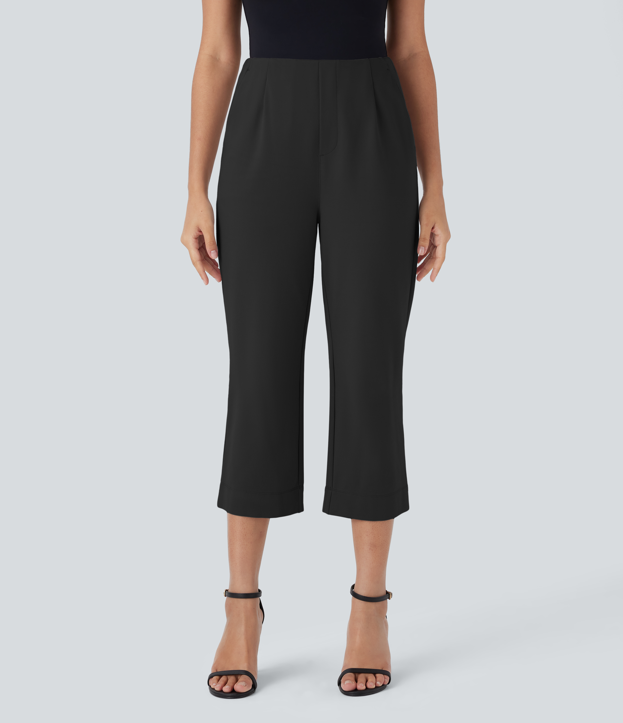 High Waisted Pocket Straight Leg Suit Work Capri Pants