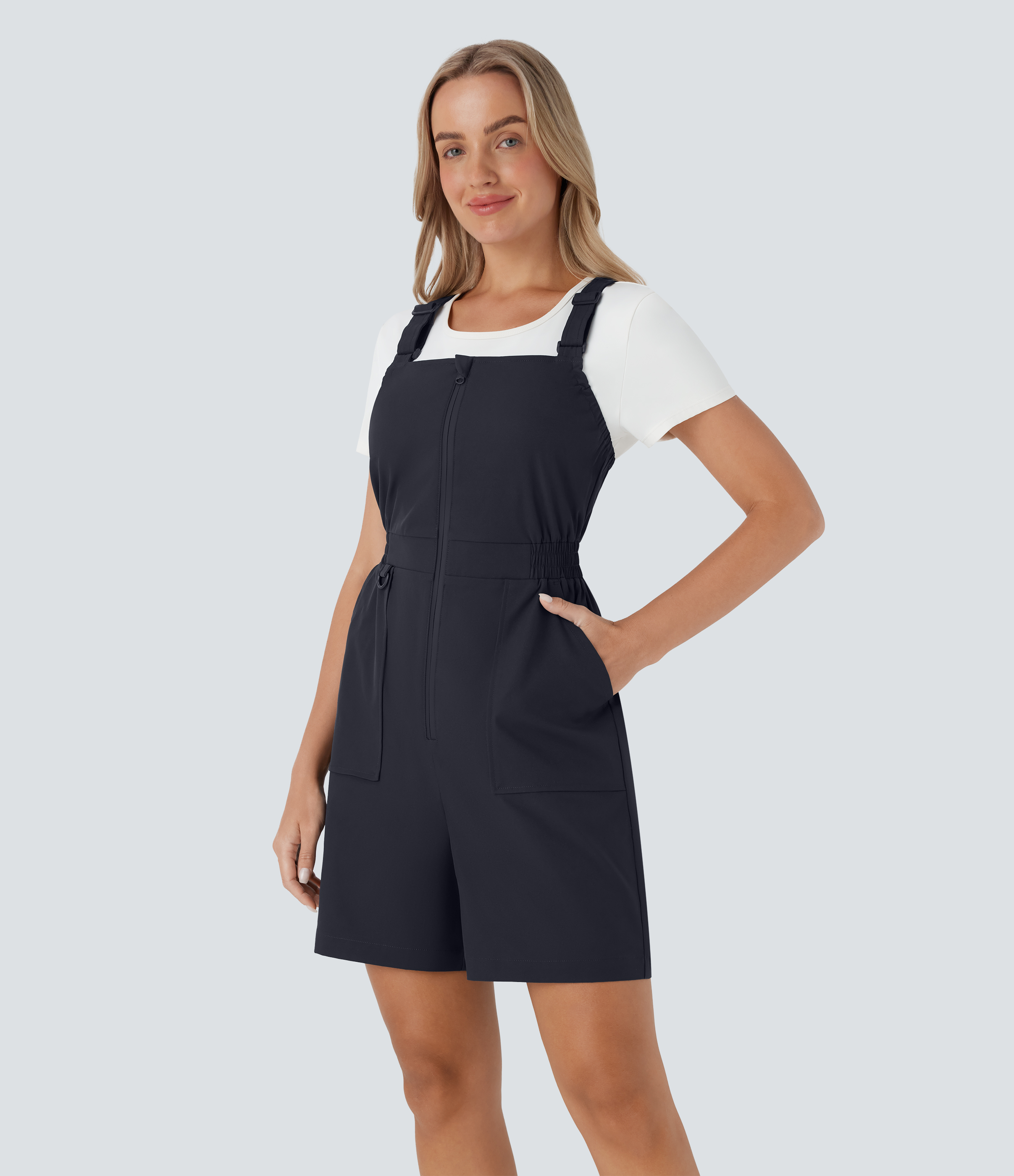 Water Repellent Wear-Resistant Zipper Pockets Camping Short Overalls