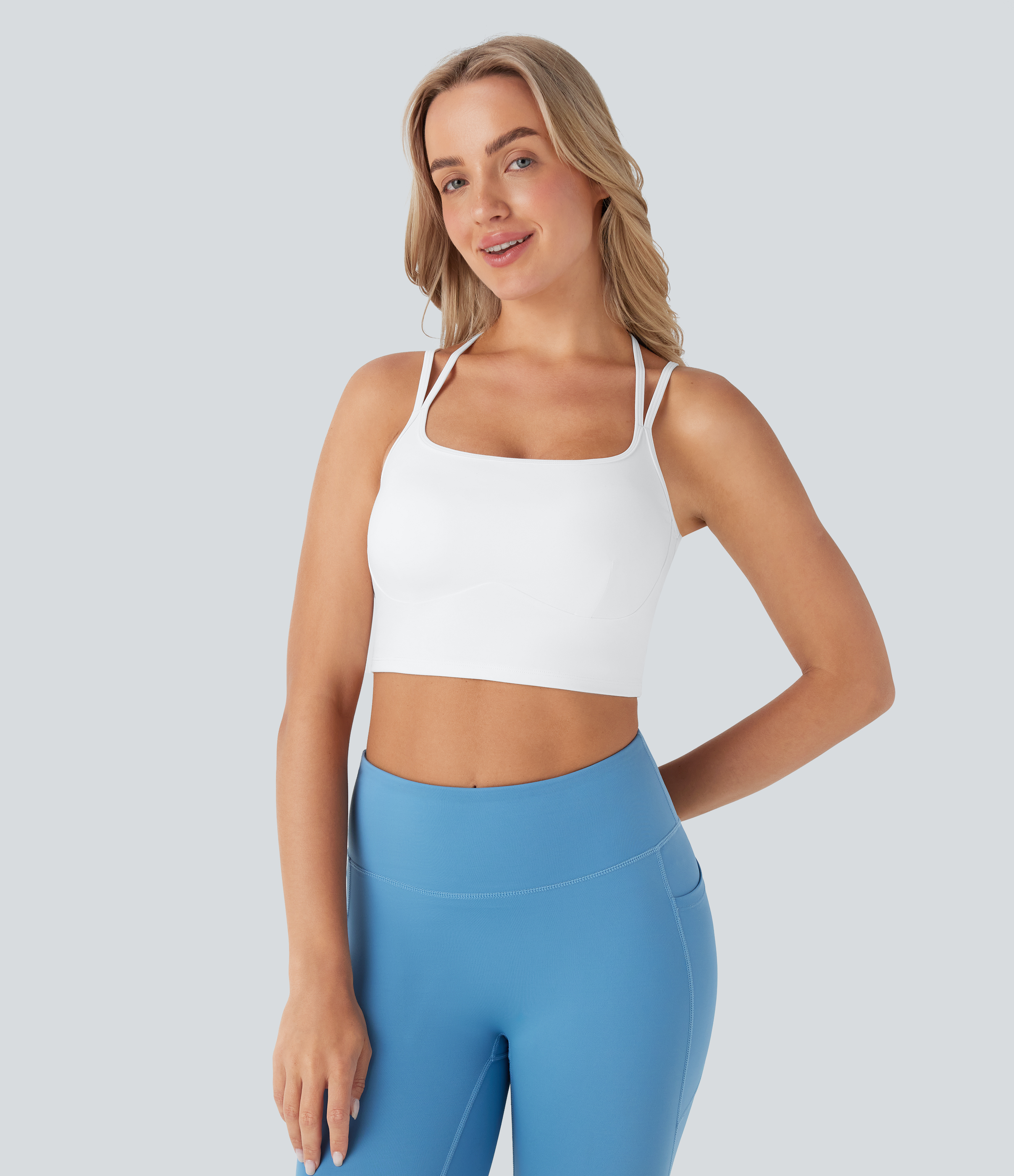 Alb SoftlyZero™ Sutien sport pentru yoga, moale, cu suport redus și bretele duble / 2