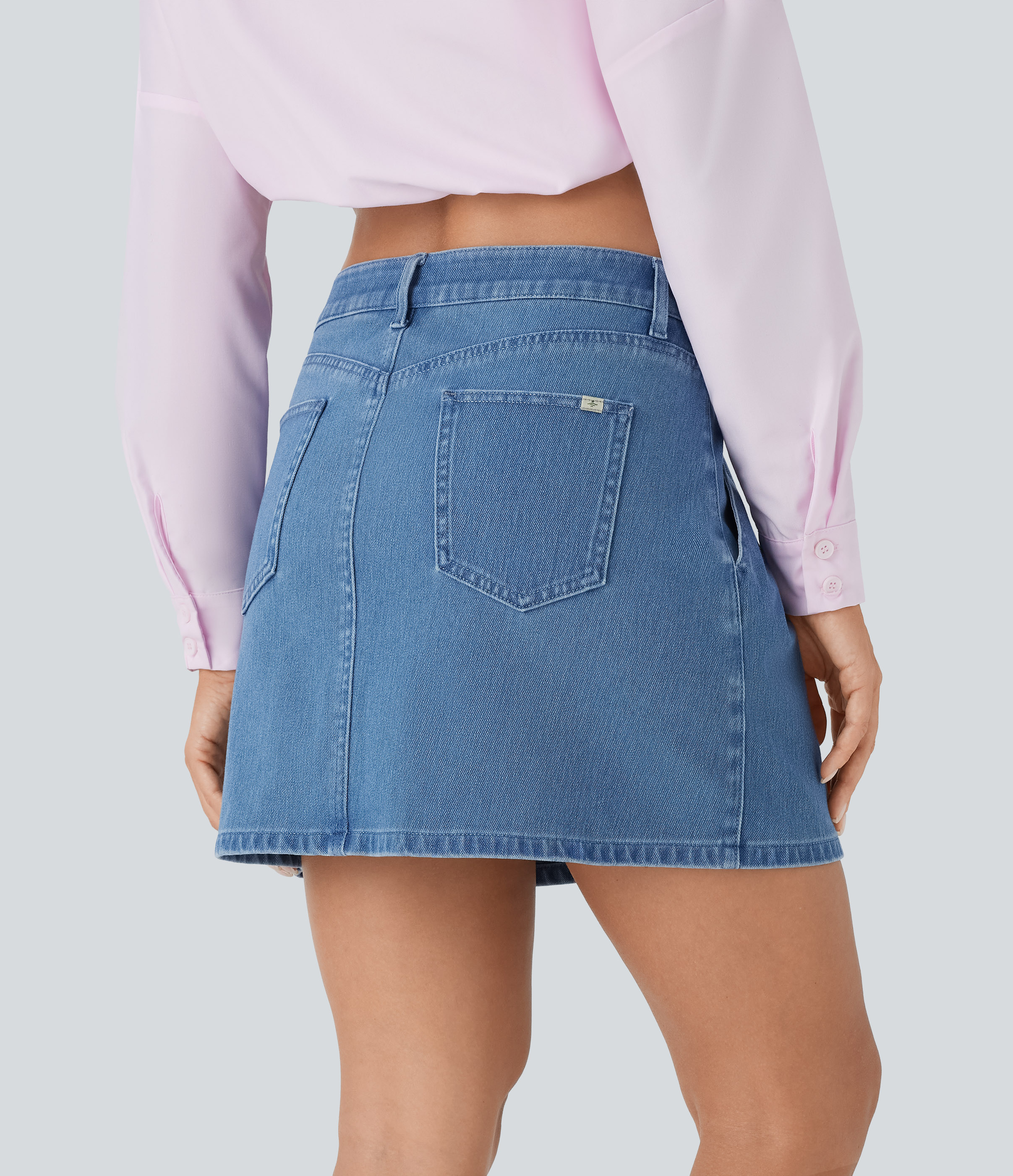 Profound Blue Denim Halara Flex™ minifalda vaquera de talle medio, corte en línea A, con cremallera y bolsillos / 2