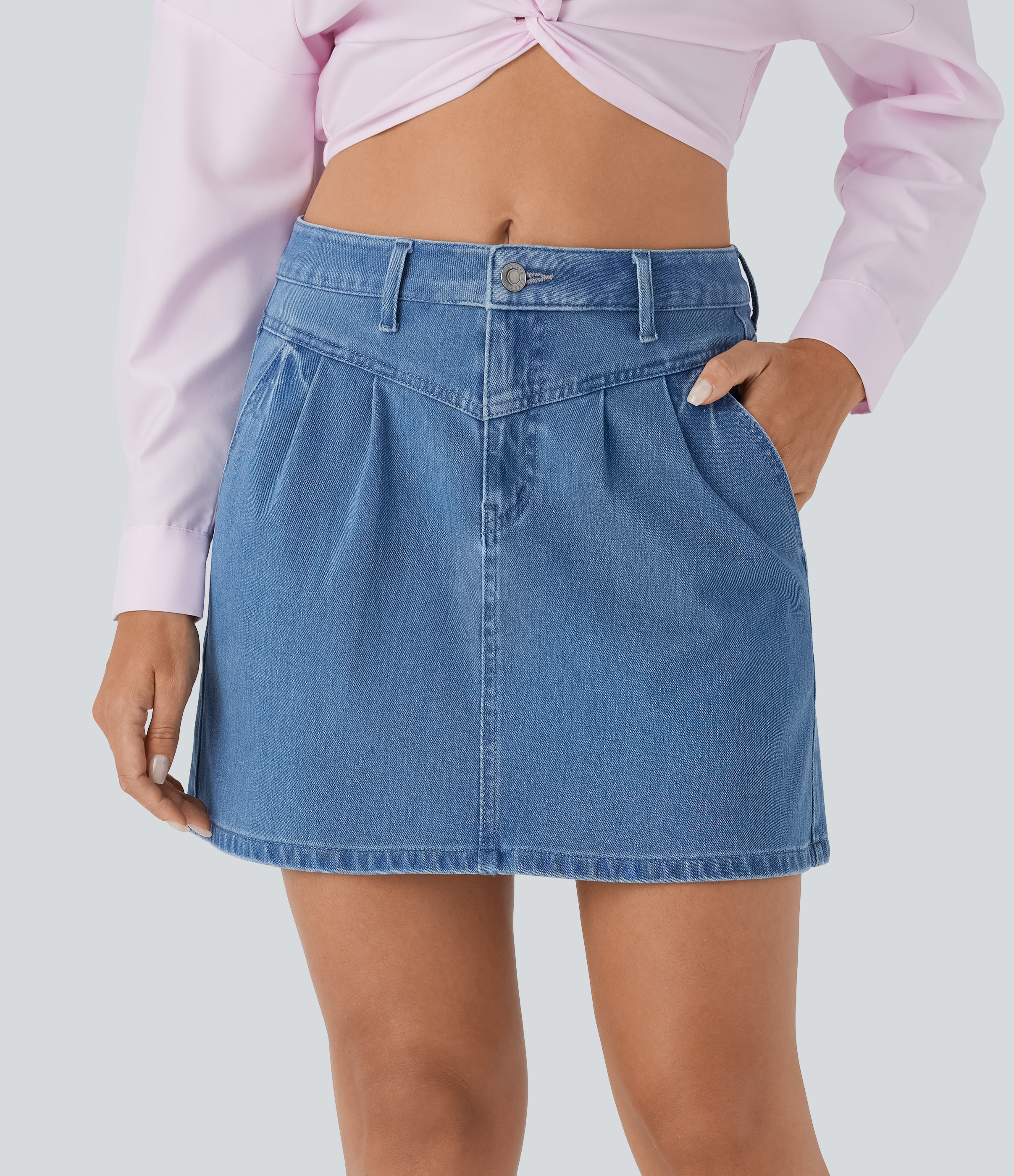 Halara Flex™ Mid Rise Zipper A Line Denim Mini Casual Skirt with Pockets
