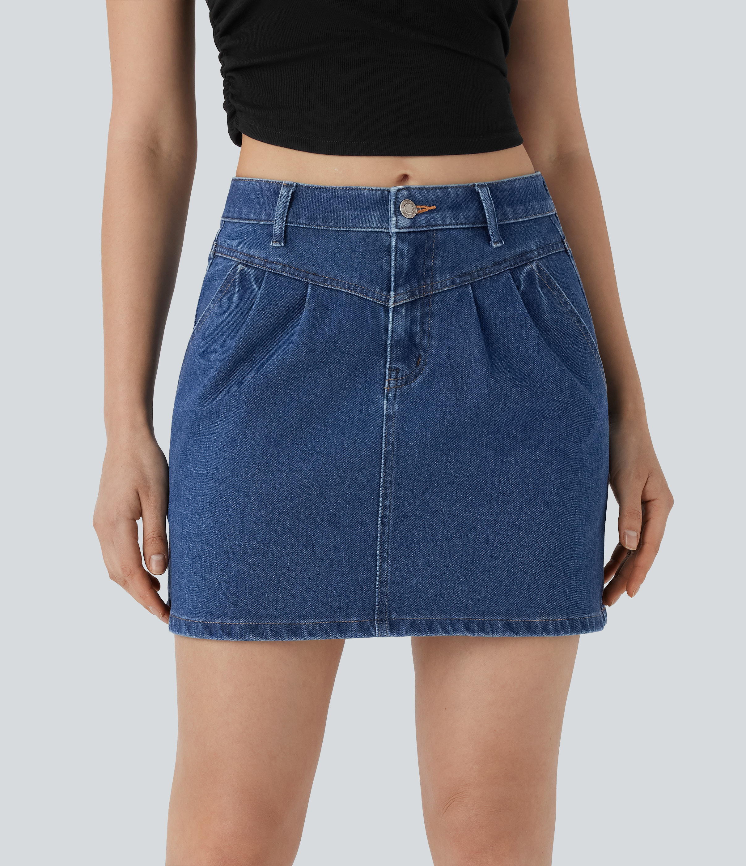 Halara Flex™ Mid Rise Zipper A Line Denim Mini Casual Skirt with Pockets