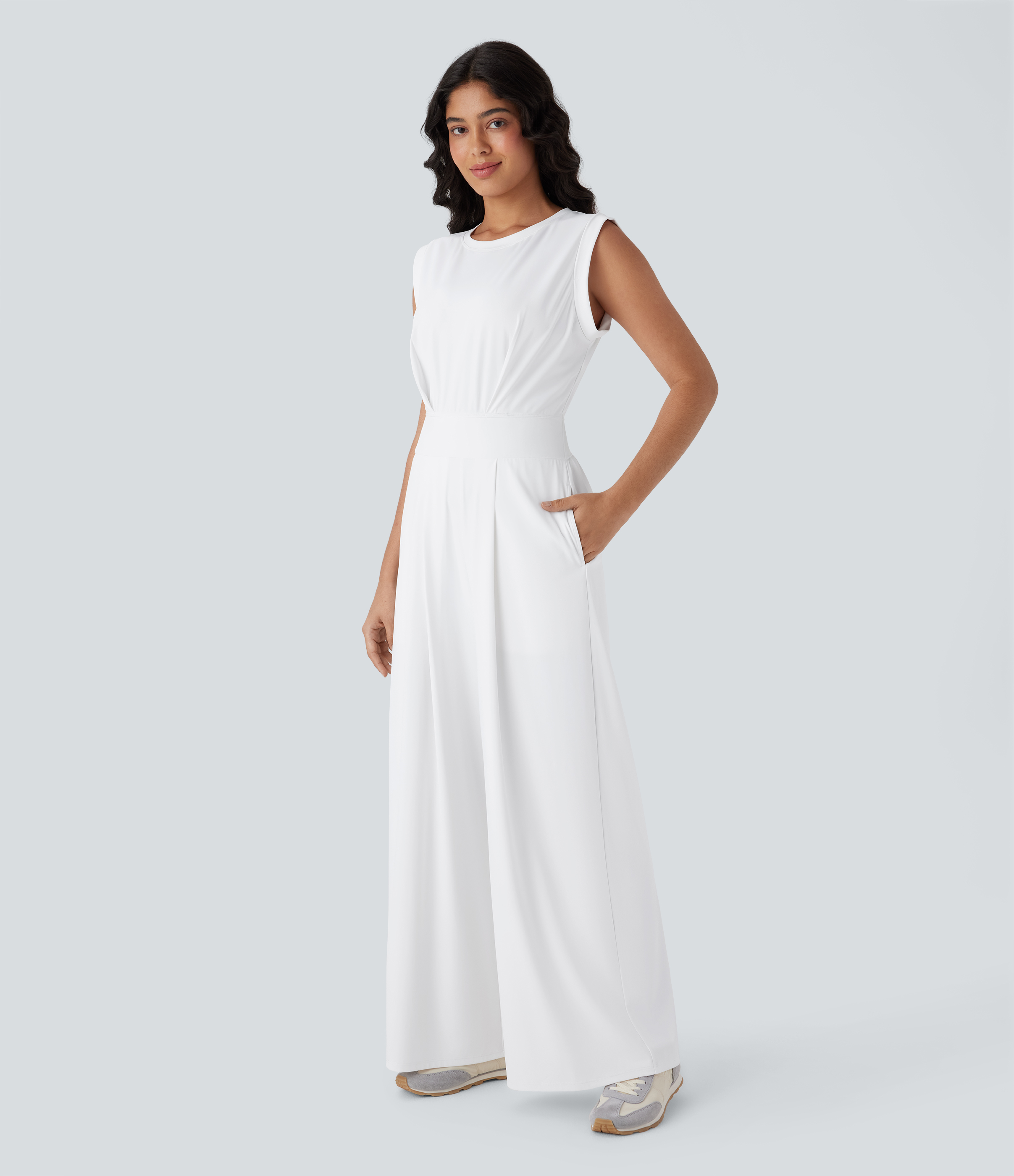 SoftlyZero™ QuickDry Rundhals-Ärmelloses Schlüsselloch-Taschen Yoga-Einteiler - Easy Peezy Edition