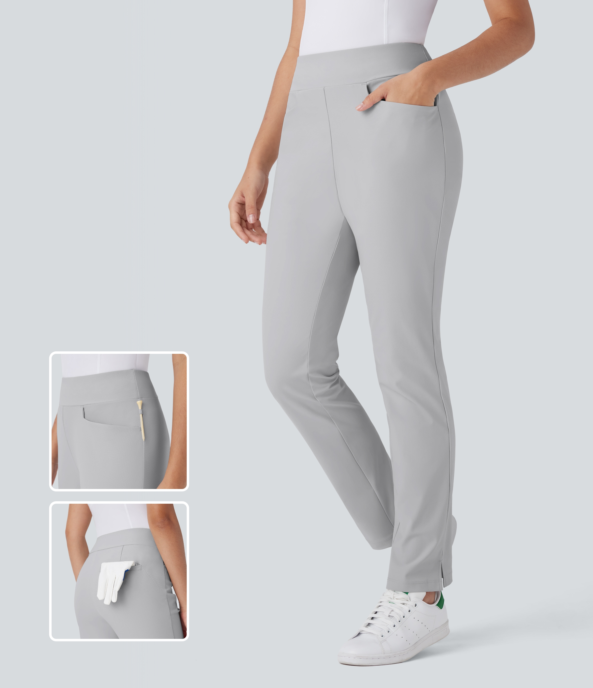 Mid Rise Multiple Pockets Split Tapered Quick Dry Golf Trousers-Golf Tee Pocket-UPF40+