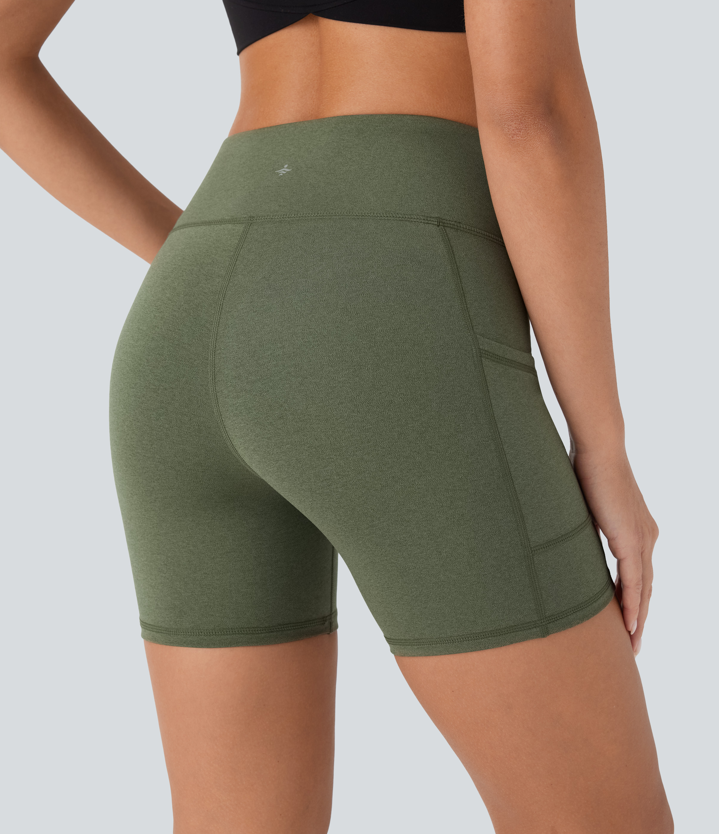 High Waisted Pocket Heathered Quick Dry Yoga Bike Running Shorts 5''