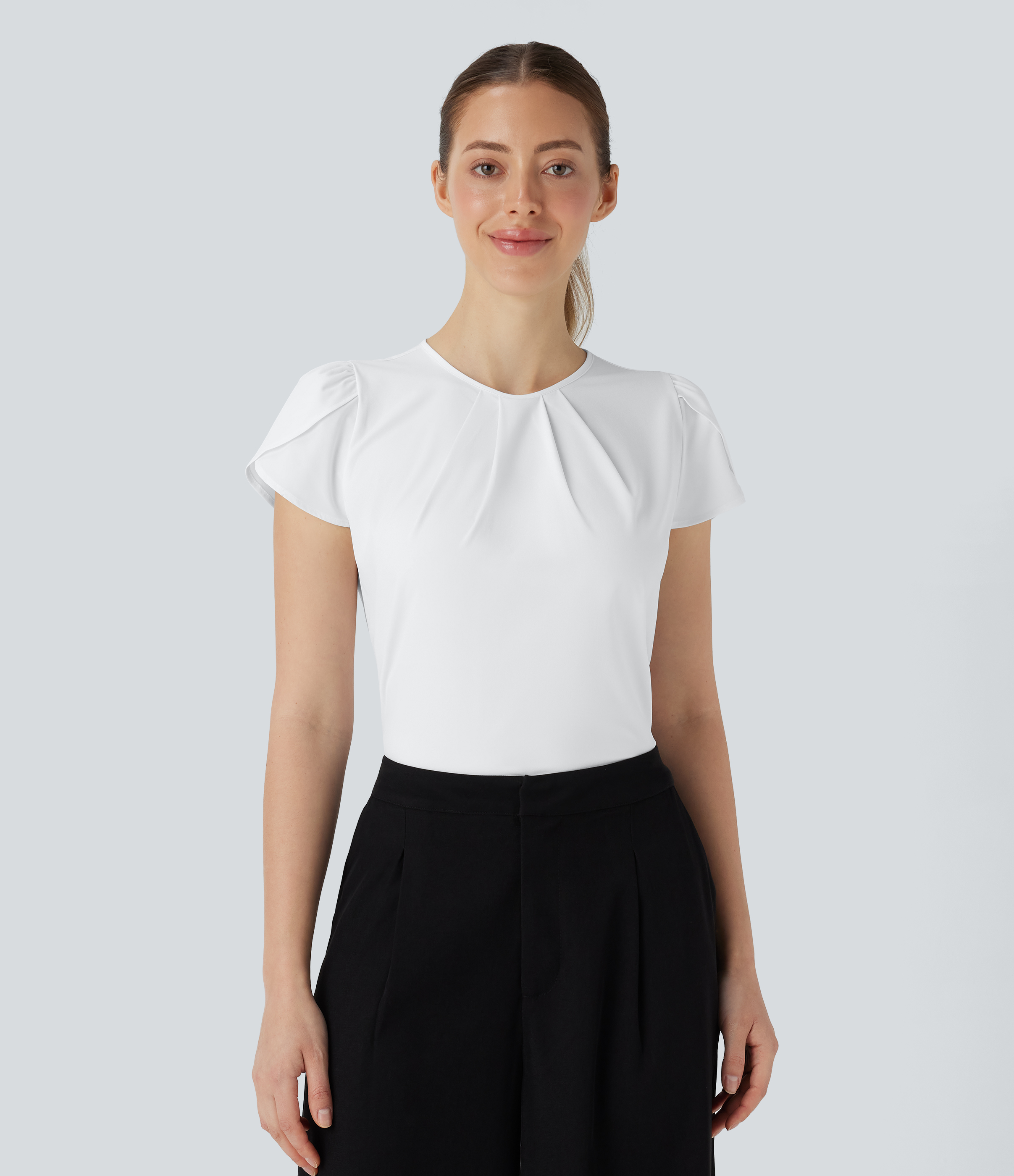Breezeful™ Round Neck Short Sleeve Keyhole Back Quick Dry Work Top