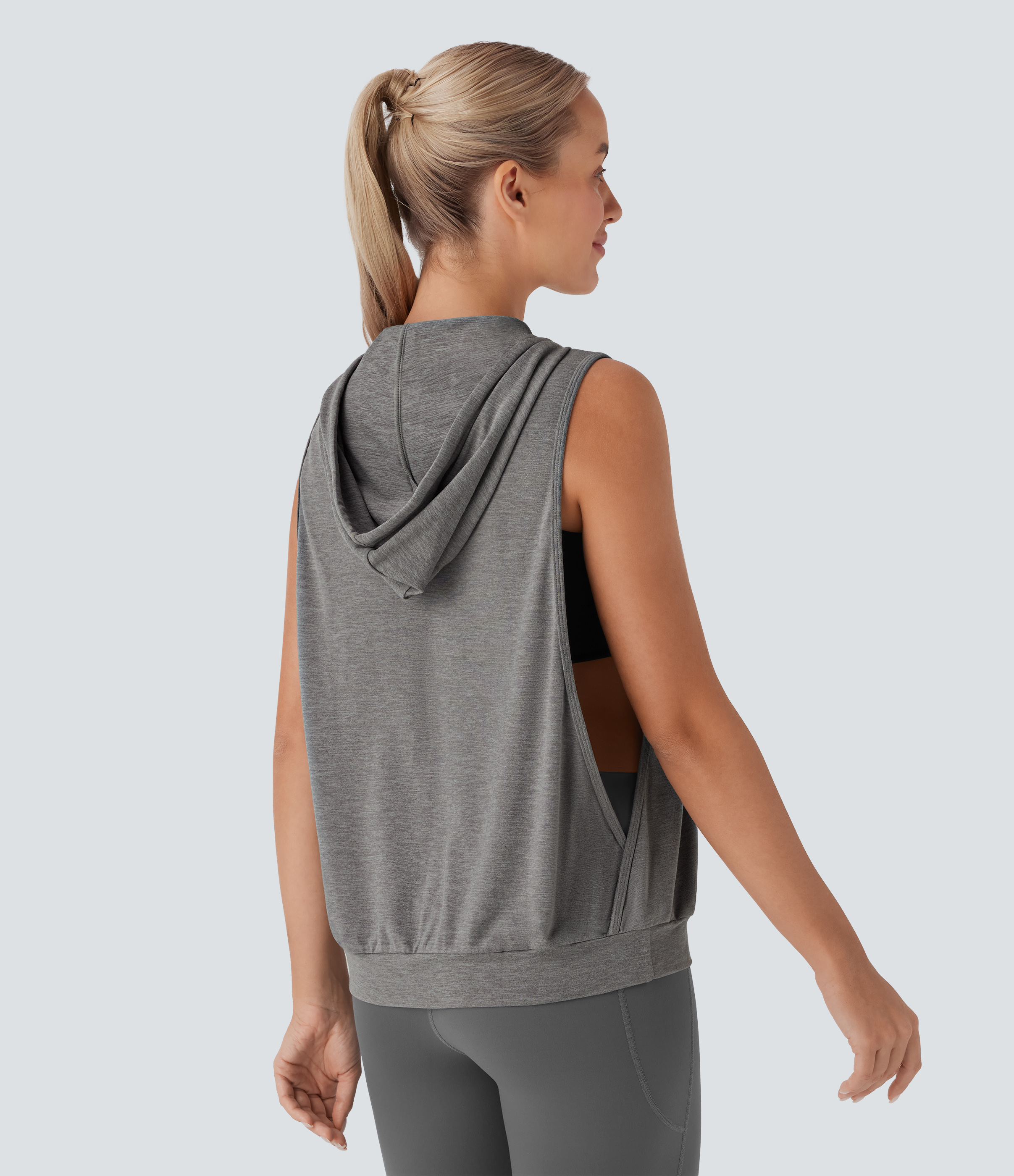 Mottled Earth Gray Camiseta de entrenamiento tipo sudadera sin mangas con capucha y cordón ajustable / 2