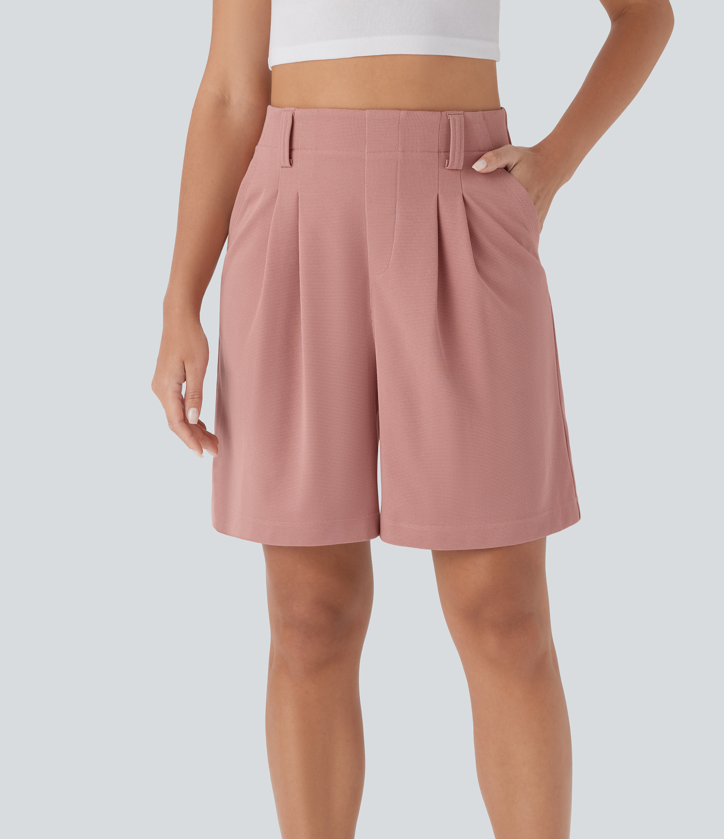 Bermuda décontracté gaufré taille haute avec poches latérales