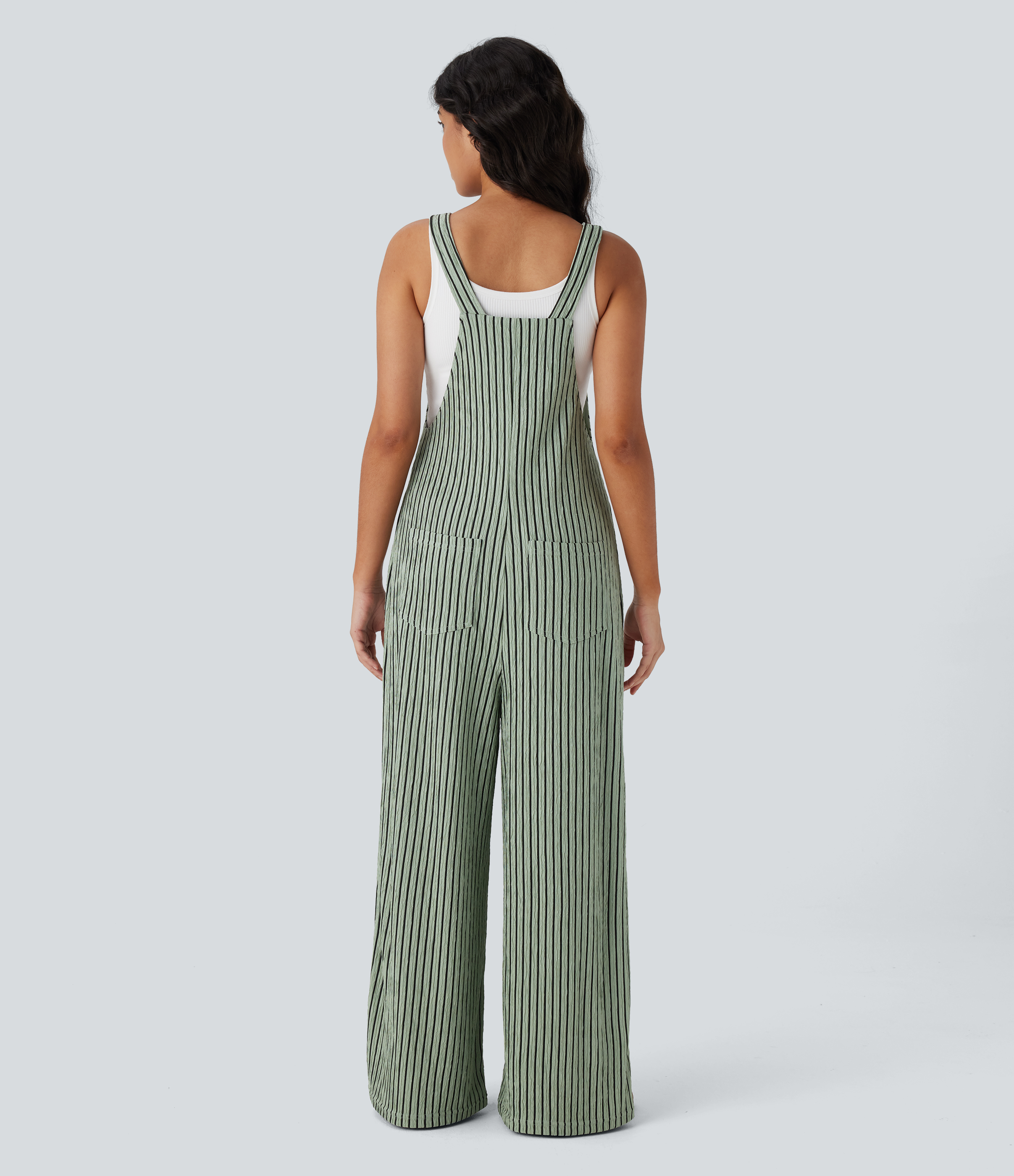 Grey Green Black Stripes Peto raya múltiple bolsillo botón correa ajustable / 2