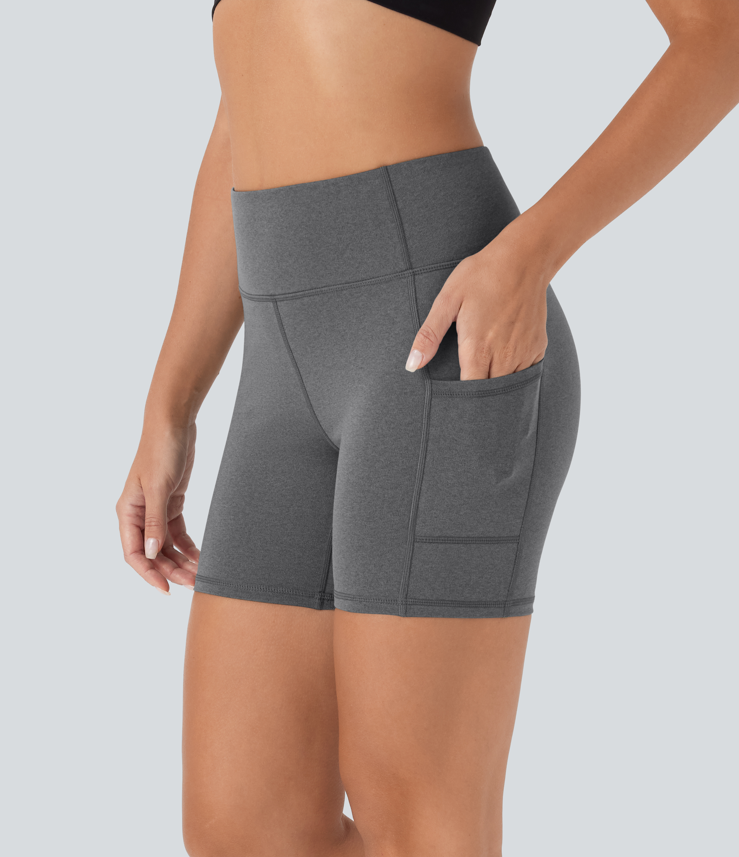Short cycliste de yoga taille haute chiné à séchage rapide avec poches latérales 12,5 cm