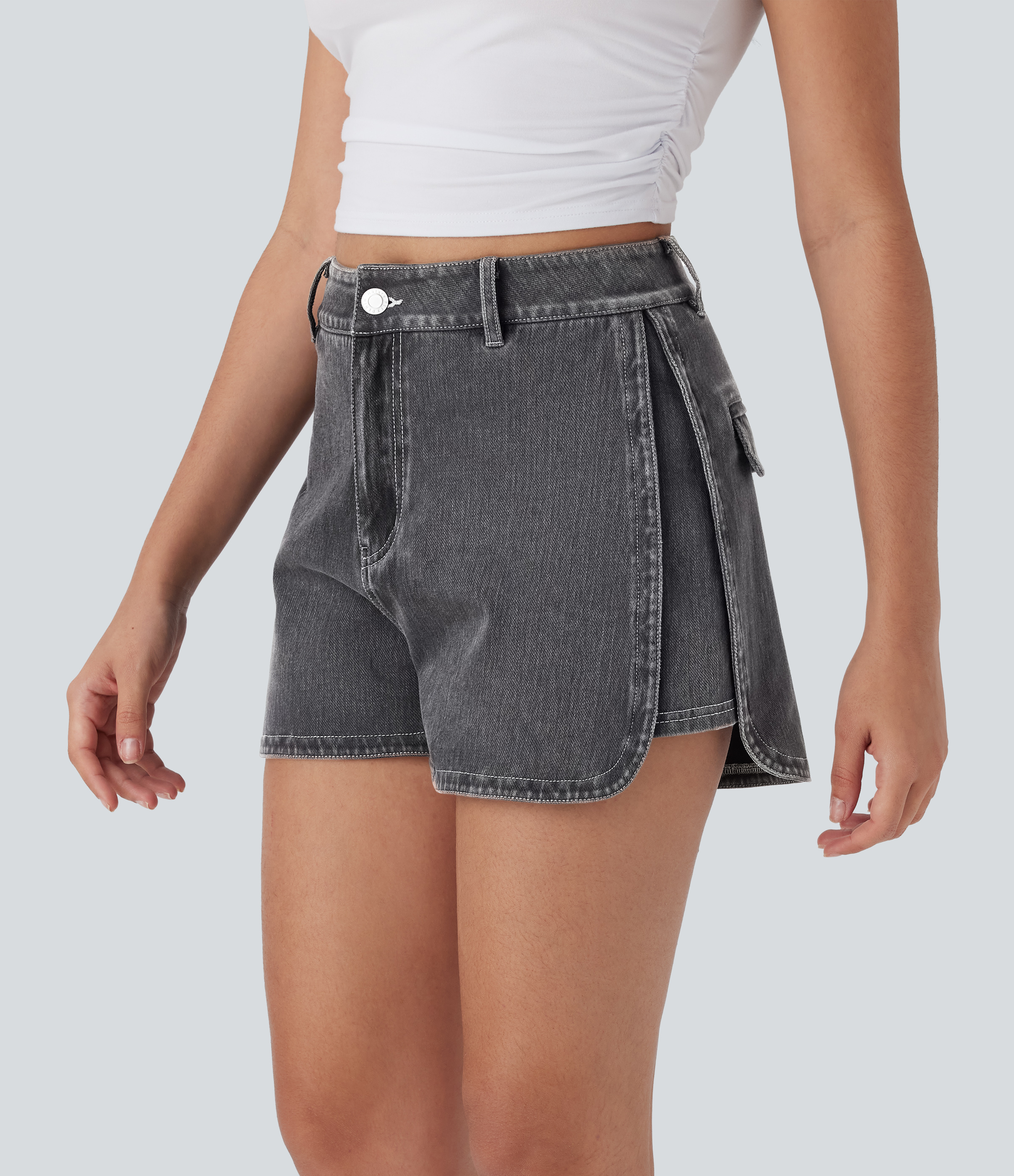 Women's Halara Flex™ High Waisted Zipper Curved Hem Denim Casual