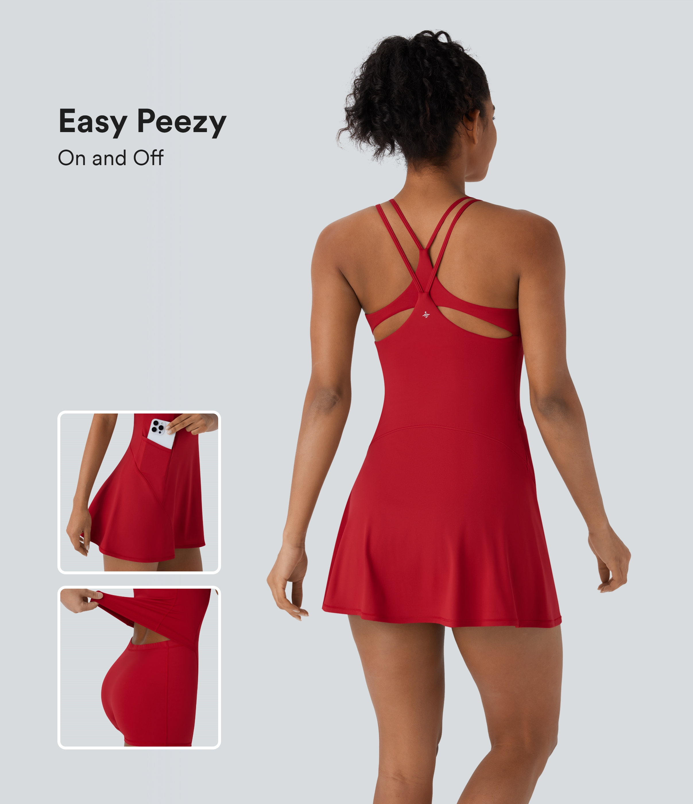 Mini Vestido deportivo de baile 2 en 1 Softlyzero™ con espalda abierta cruzada y bolsillos laterales de acto fresco - Edición Easy Peezy