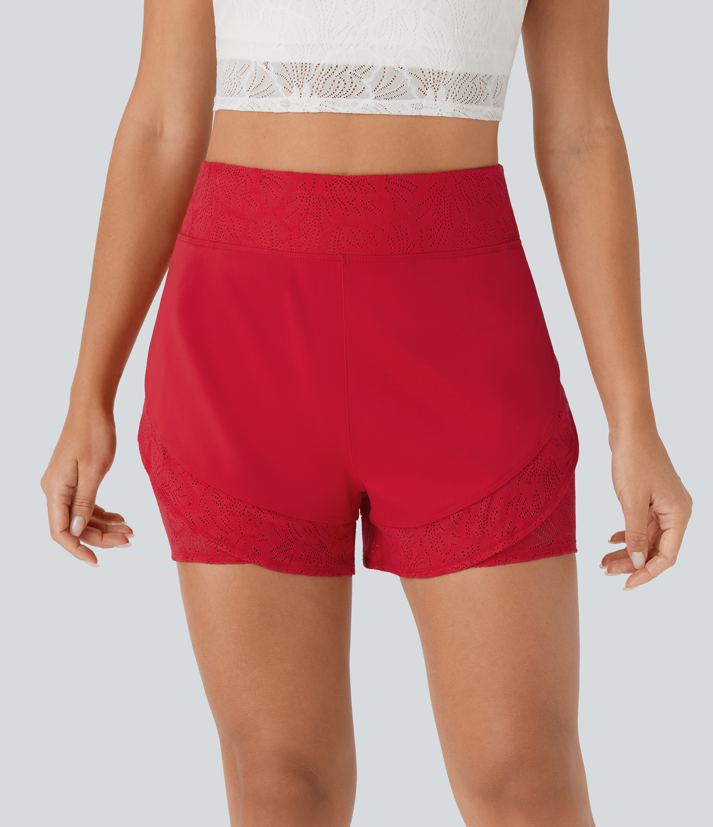 Mars Red Pantalón corto Softlyzero™ Airy yoga tiro alto 2 en 1 bolsillo lateral encaje contrastante tacto fresco - UPF50+ / 2