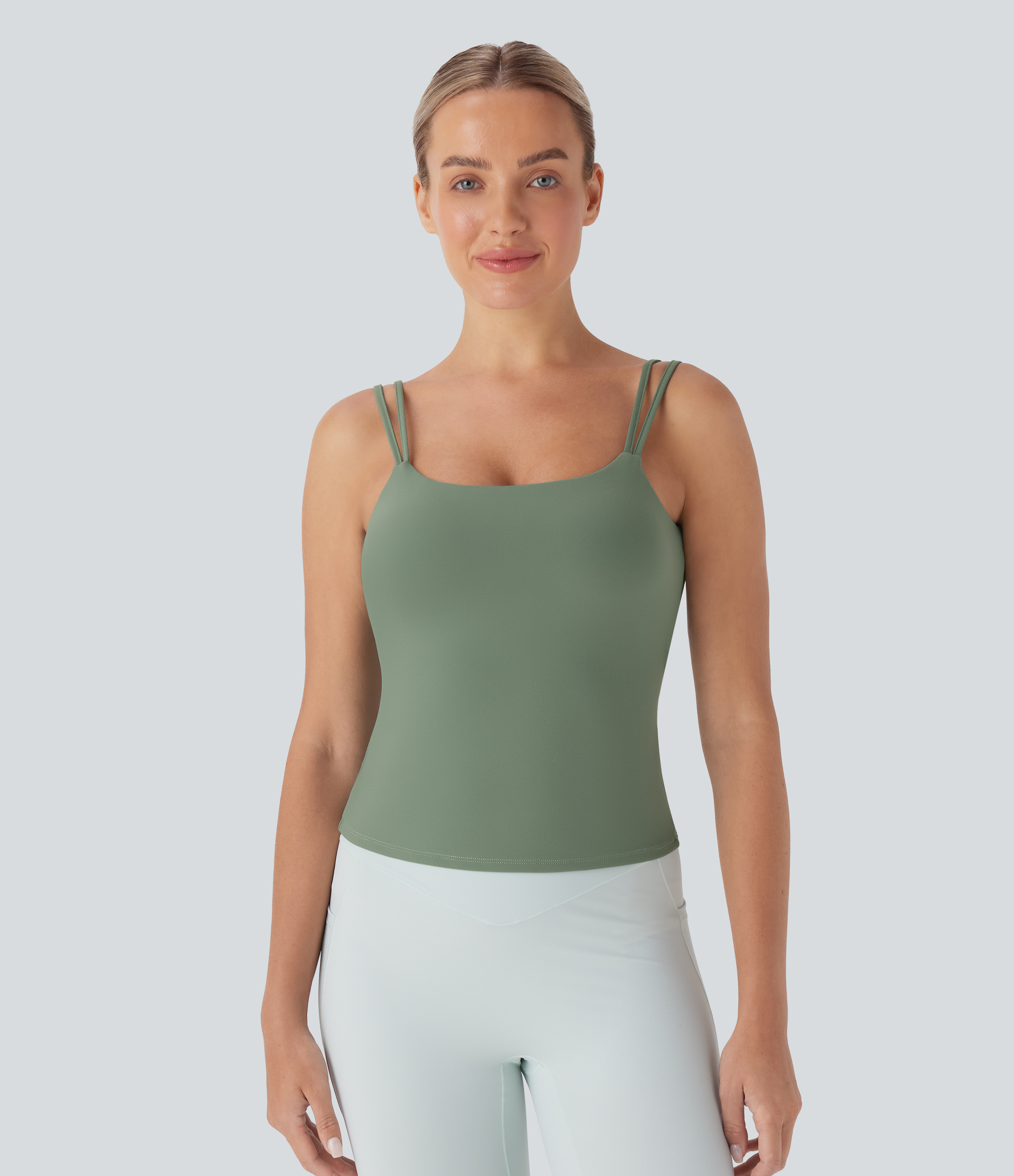 Hedge Green Top de yoga con tirantes dobles cruzados y espalda descubierta / 2