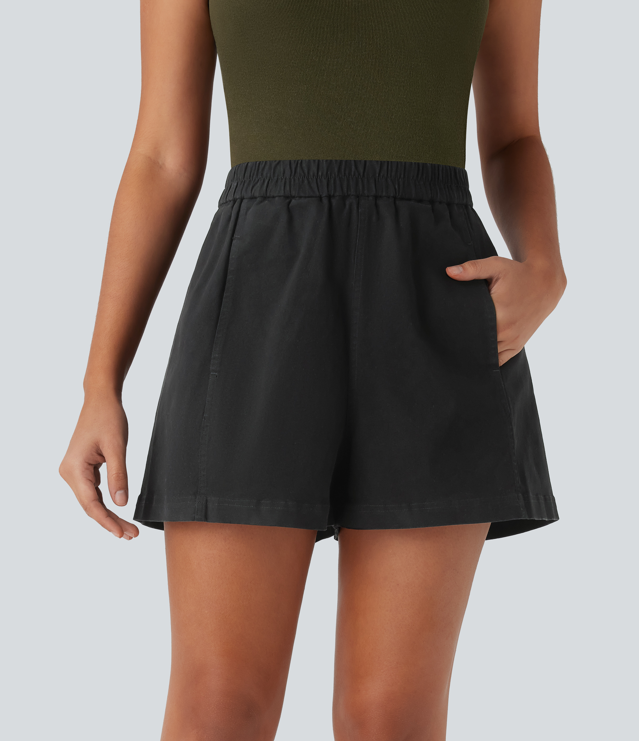 Abyss Denim Shorts de algodón casuales efecto desgastado de tiro alto con bolsillos laterales / 1