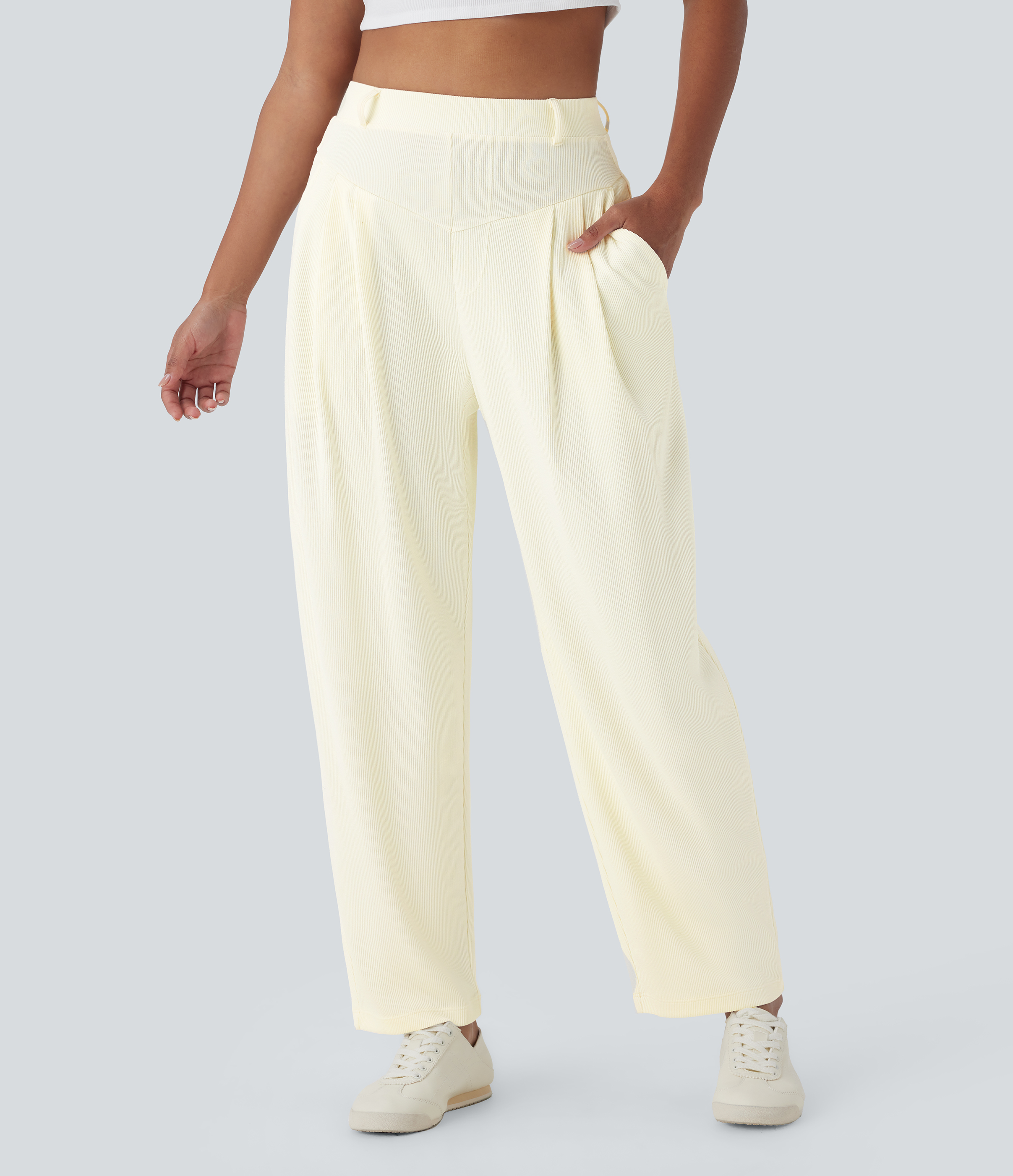 Halara Flex™ Ribbed High Waisted Pocket  Barrel Leg Work Pants