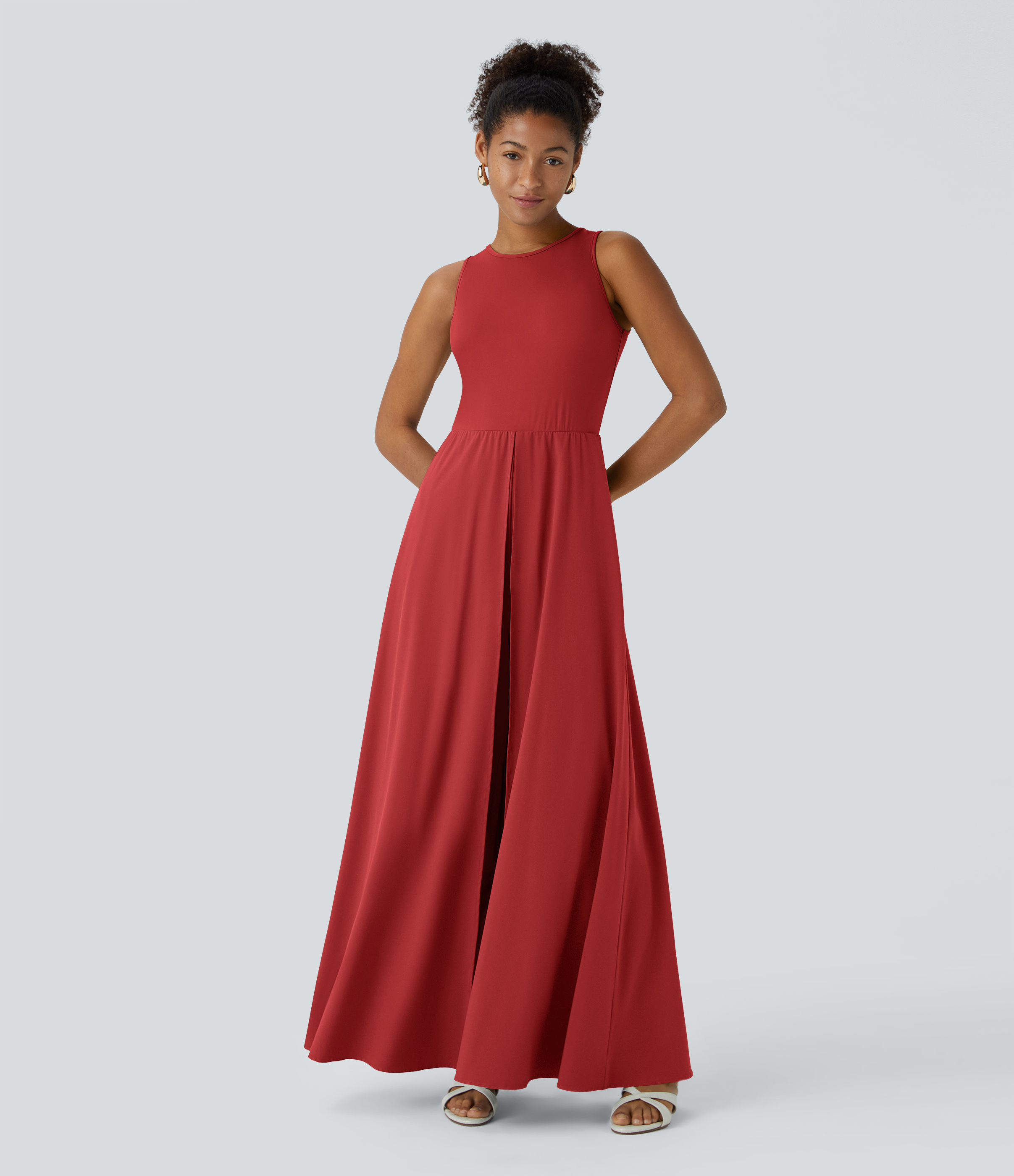 Breezeful™ Zipper Sleeveless Pocket Contrast Quick Dry Jumpsuit
