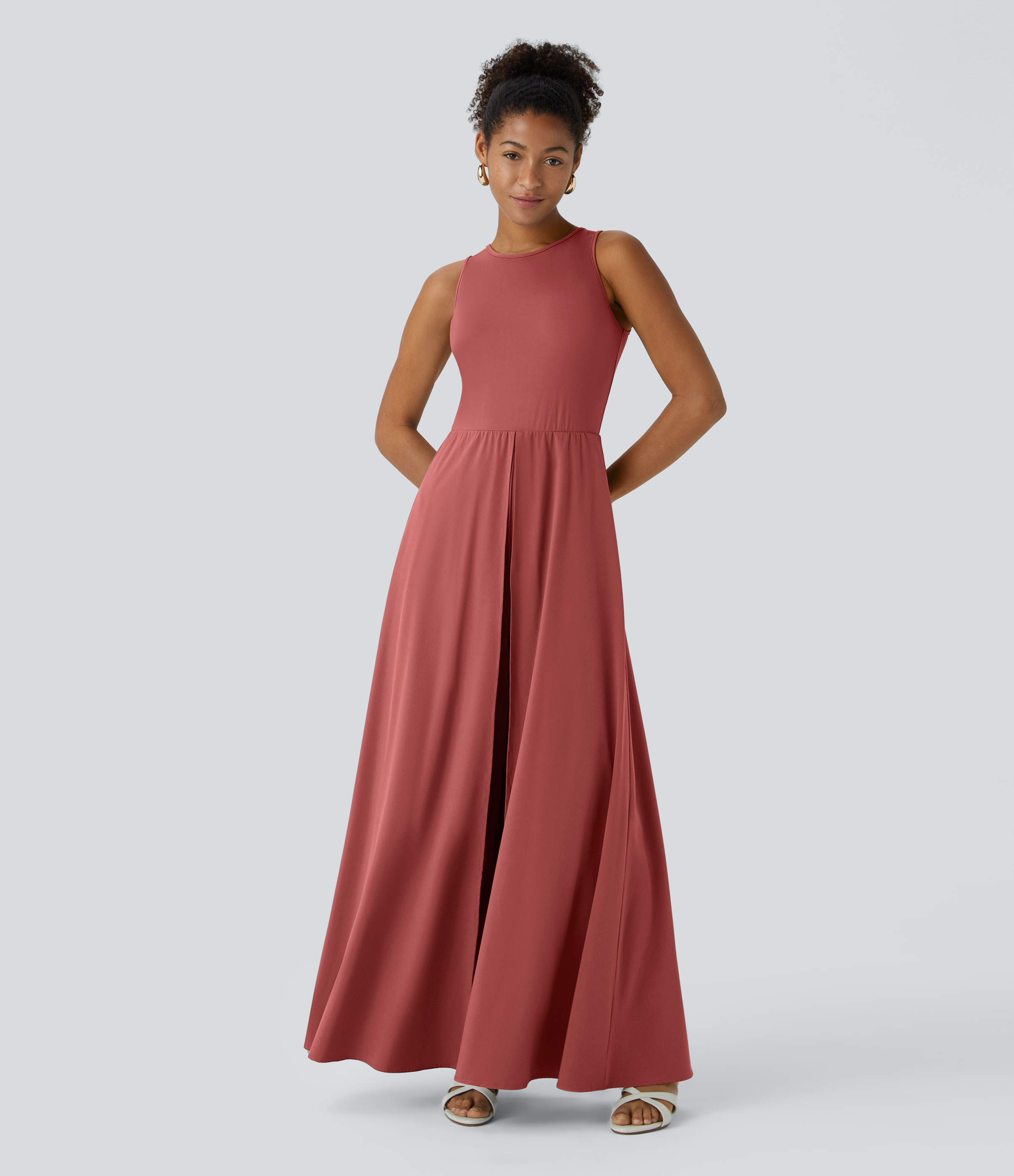 Breezeful™ Zipper Sleeveless Pocket Contrast Quick Dry Jumpsuit