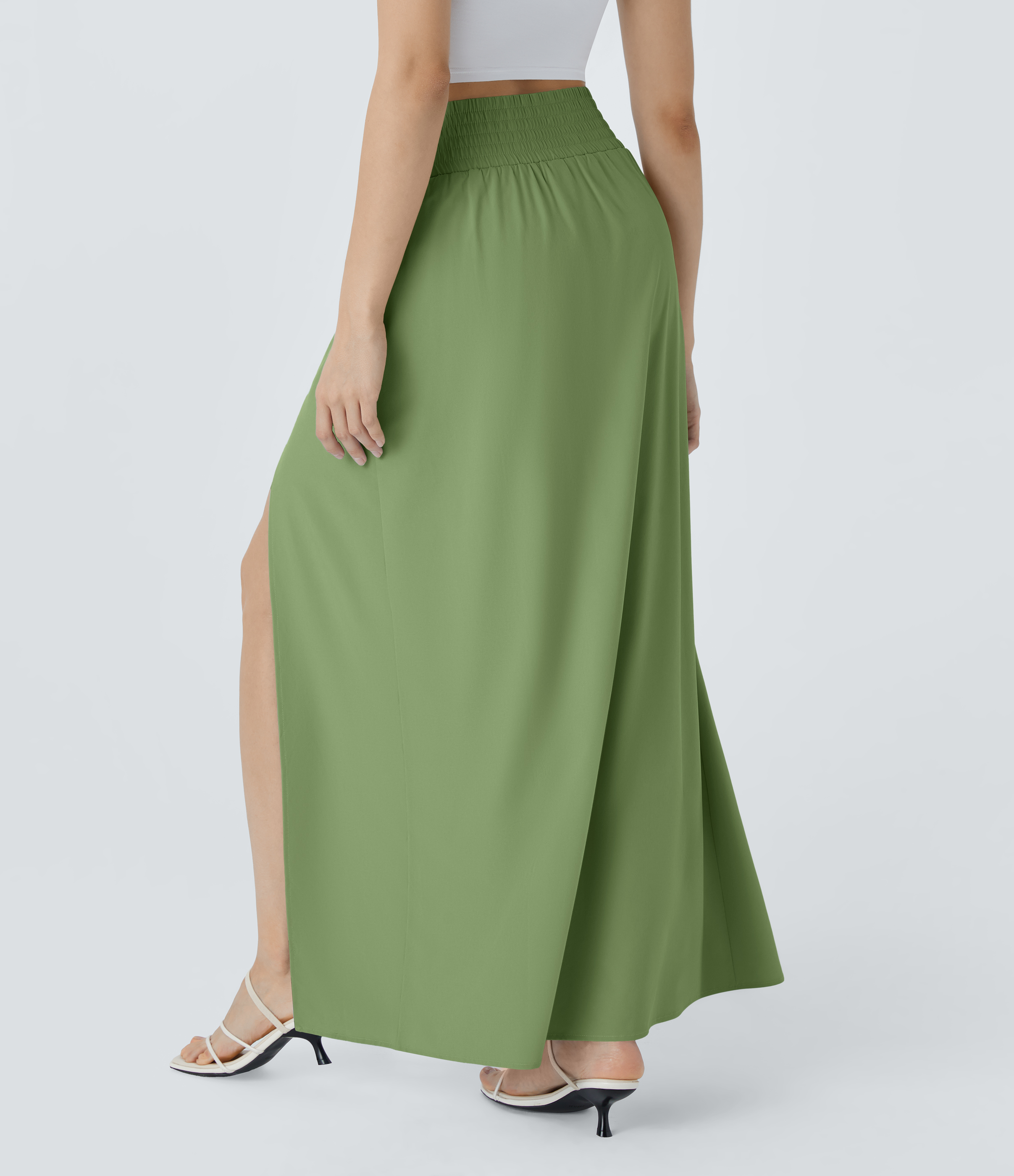 Hot Wasabi - Green Breezeful™ Jupe maxi fluide taille haute 2-en-1 avec poches — séchage rapide, style décontracté / 2