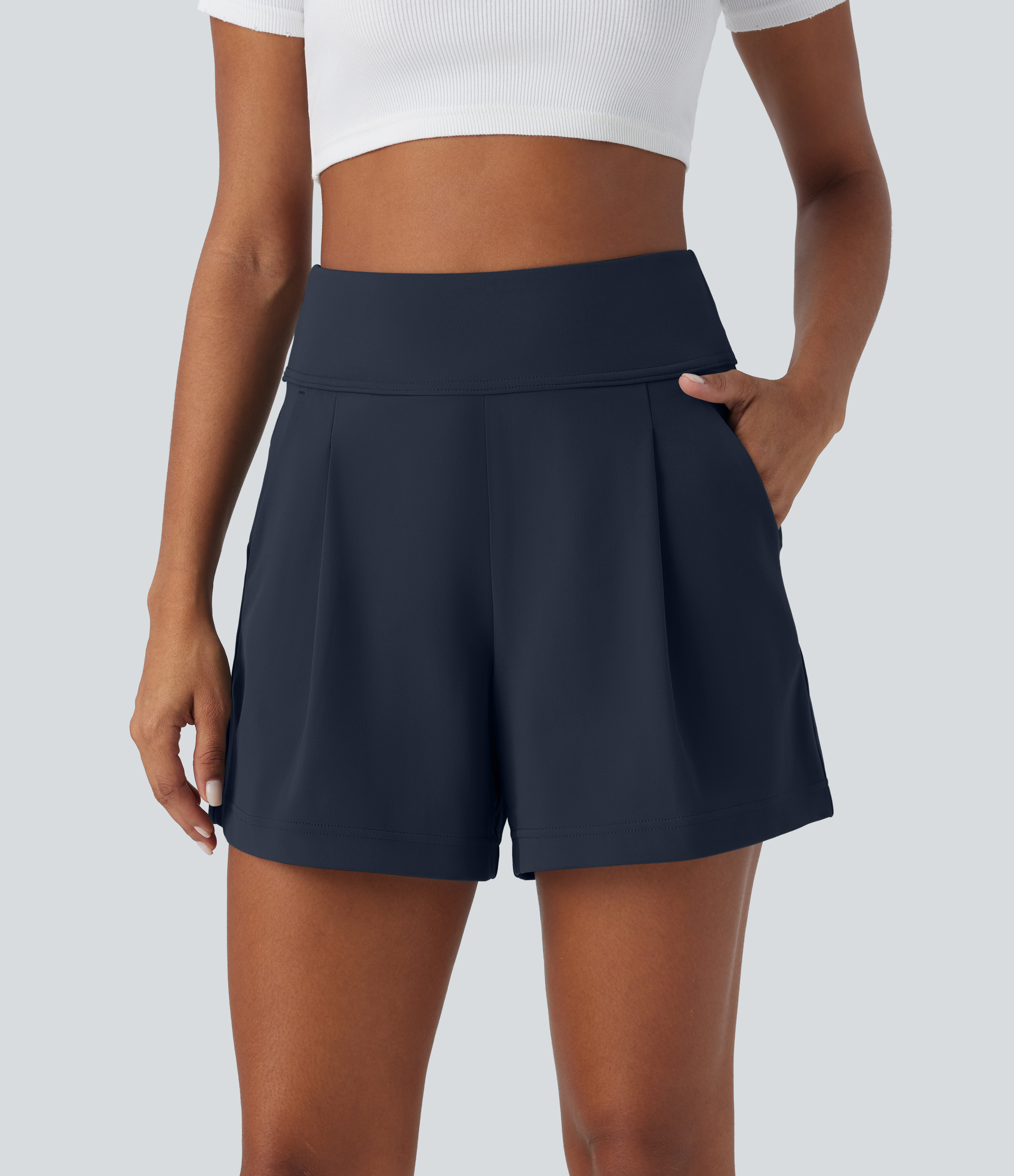 DayStretch High Waisted Work Baggy Shorts 4'' with Pockets